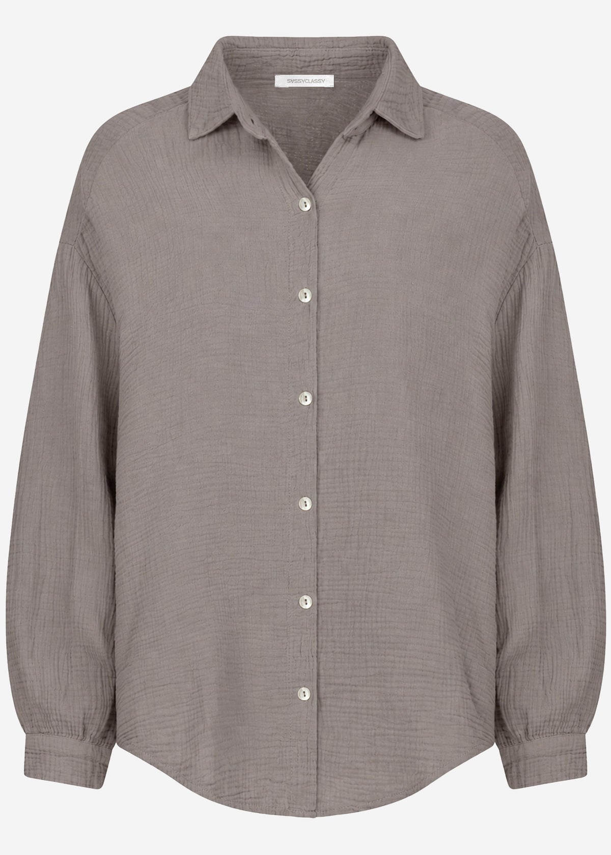 Musselin Bluse oversize, kurz - taupe