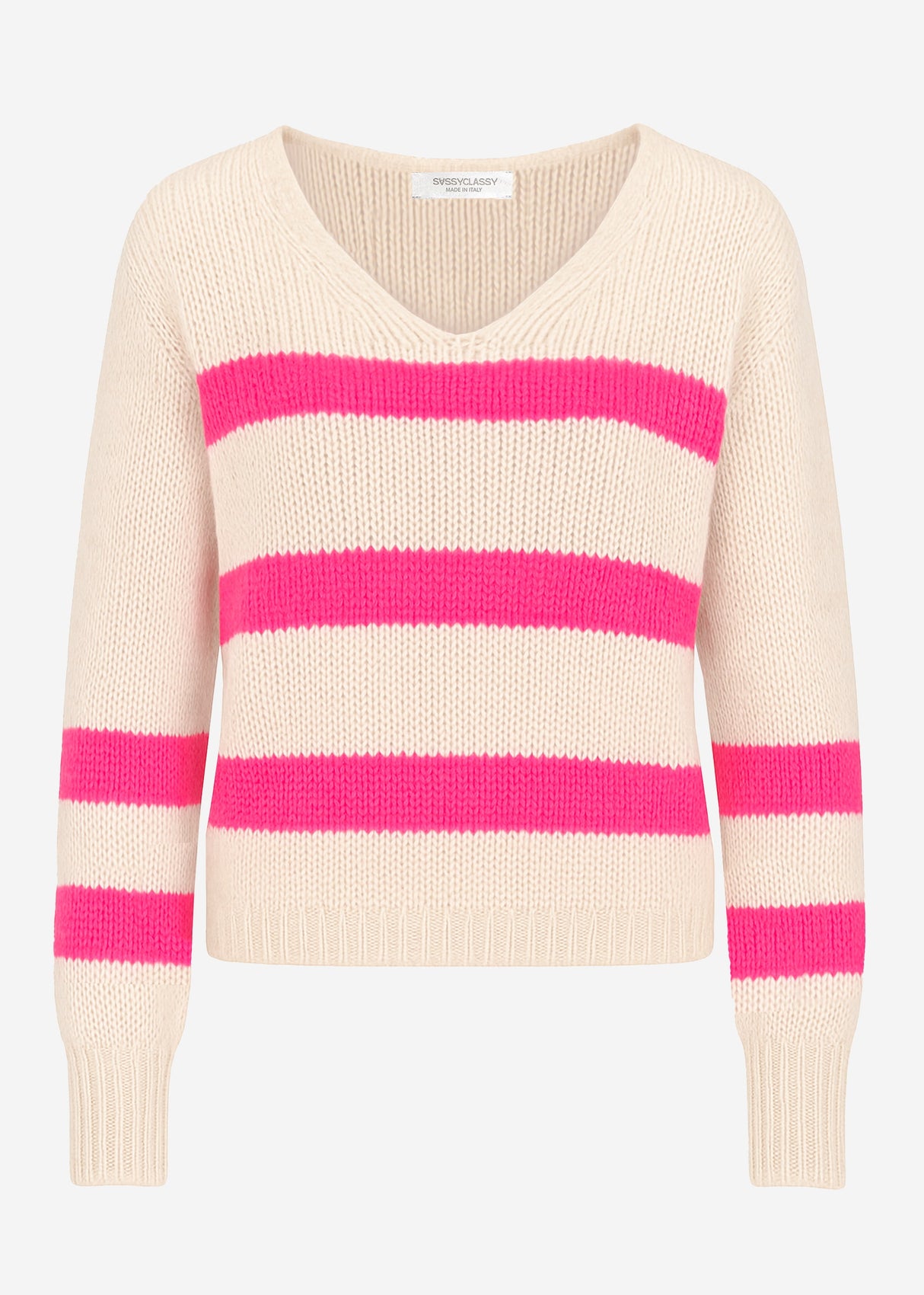 Sweater with pink stripes - light beige