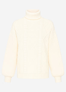 Roll neck jumper with cable knit - vanilla yellow