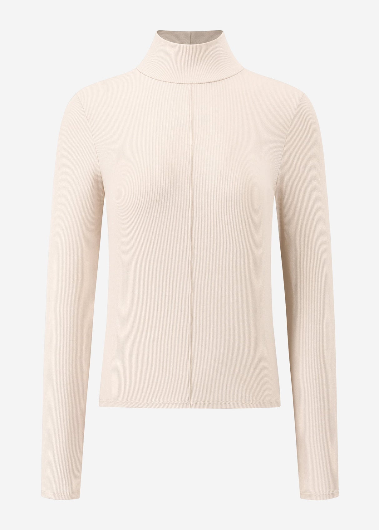 Langarmshirt mit Rollkragen und Biese - beige