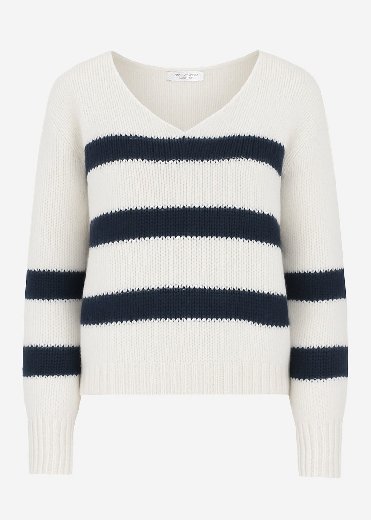 Sweater with dark blue stripes - off-white