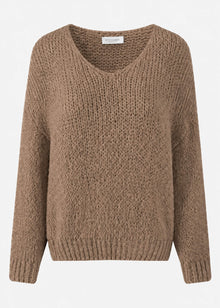 Oversize Pullover mit V-Ausschnitt - hellbraun