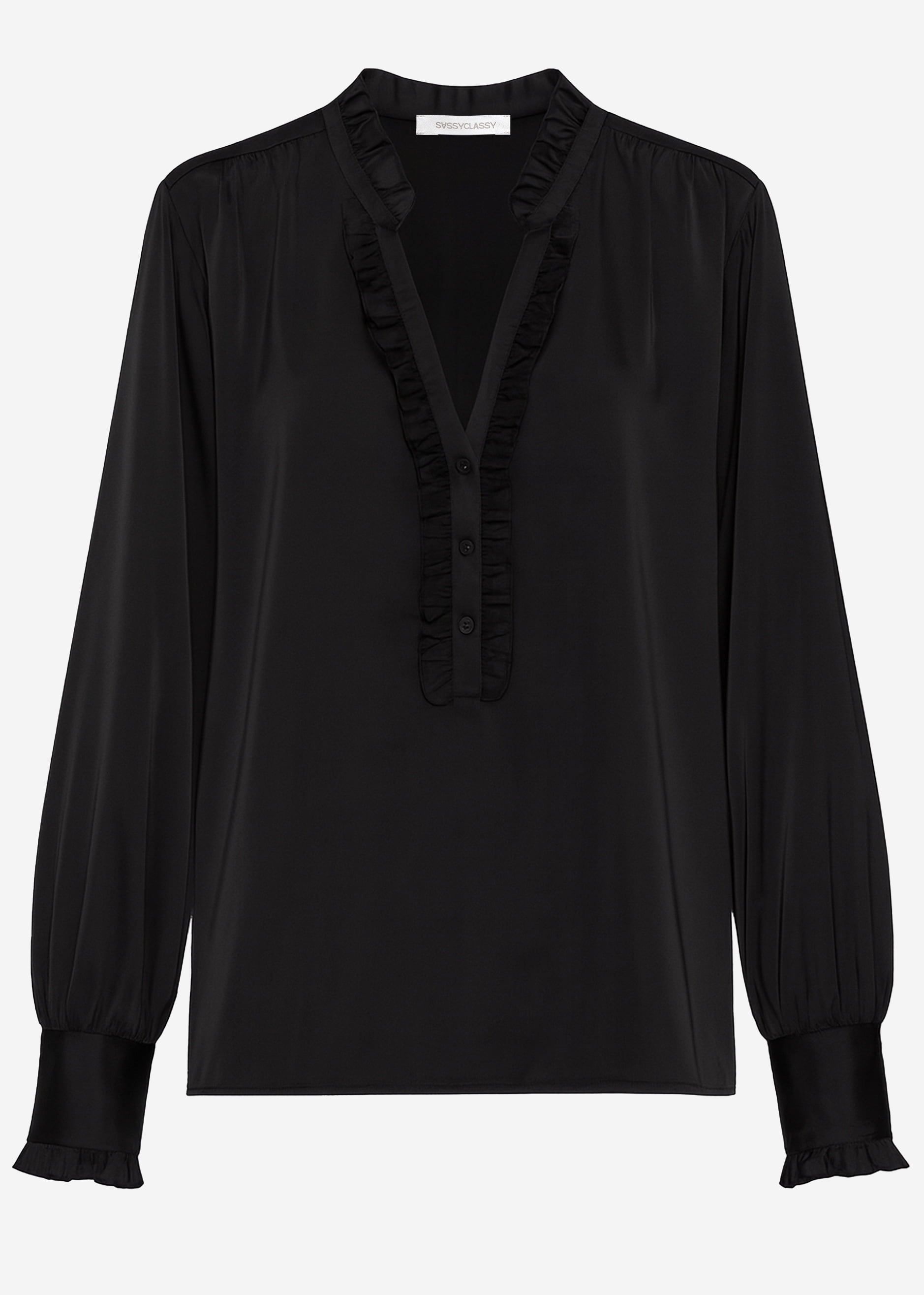 Satinbluse mit Rüschen - schwarz