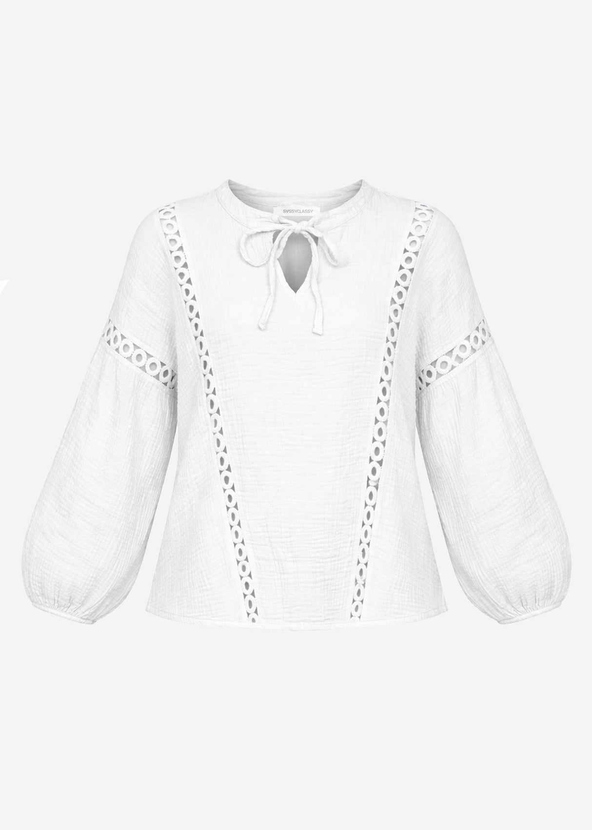 Bluse aus Musselin mit Spitzeneinsatz - weiß