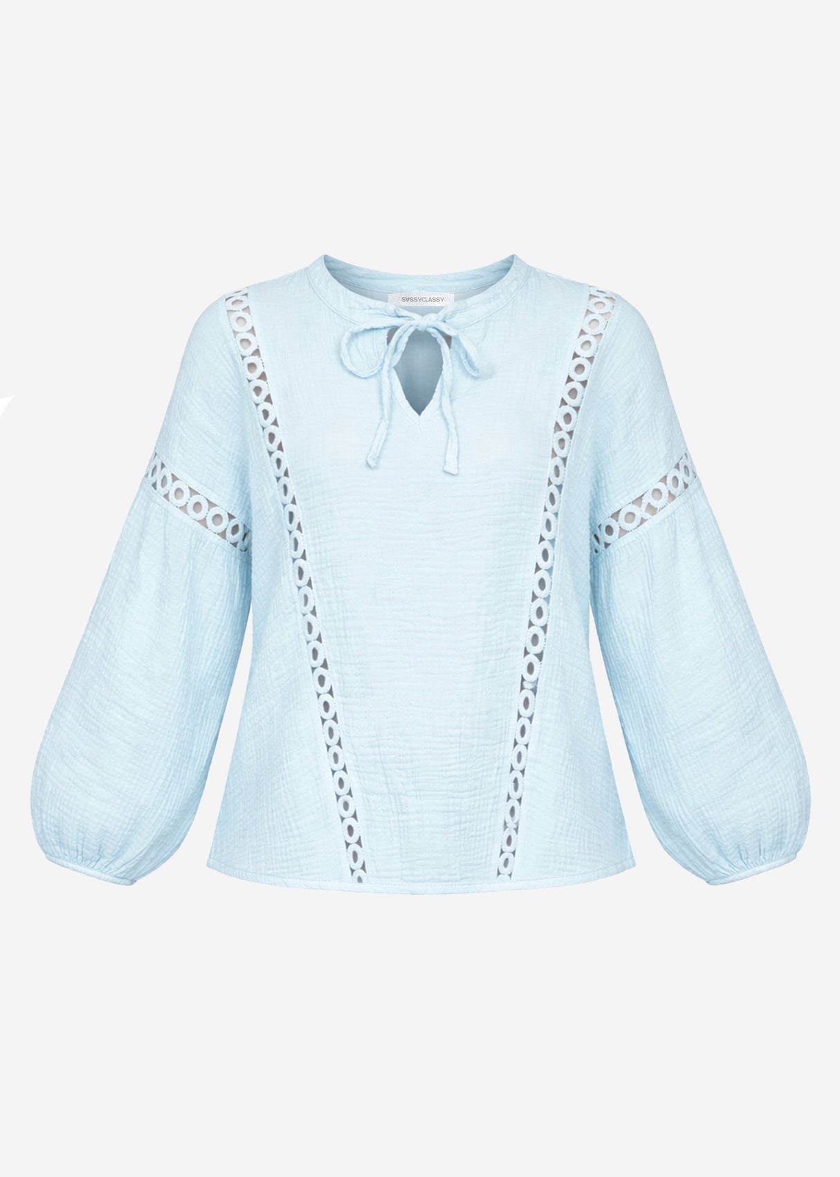 Blouse made of Musselin with lace insert - light blue