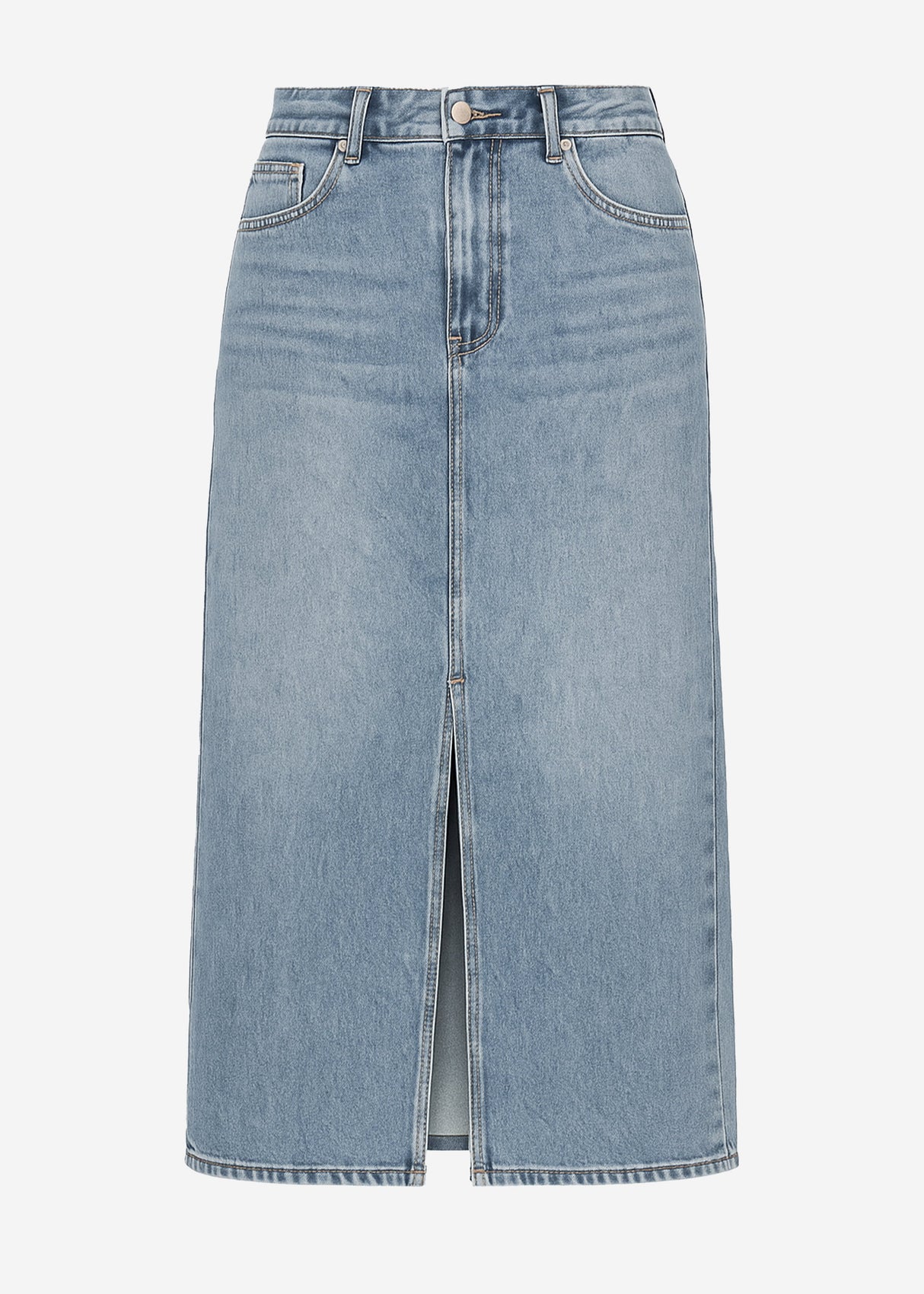 Midi jeans skirt with slit - blue