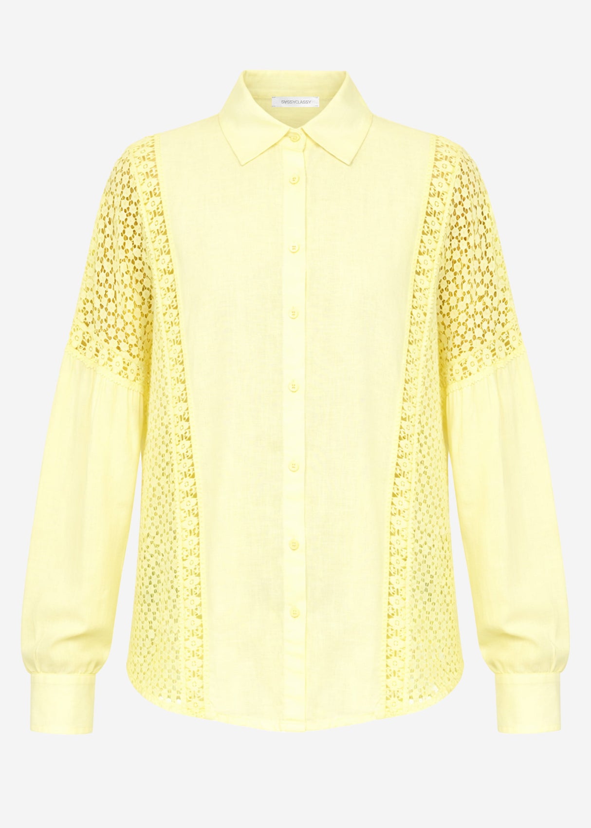 Linen blouse with lace - butter yellow