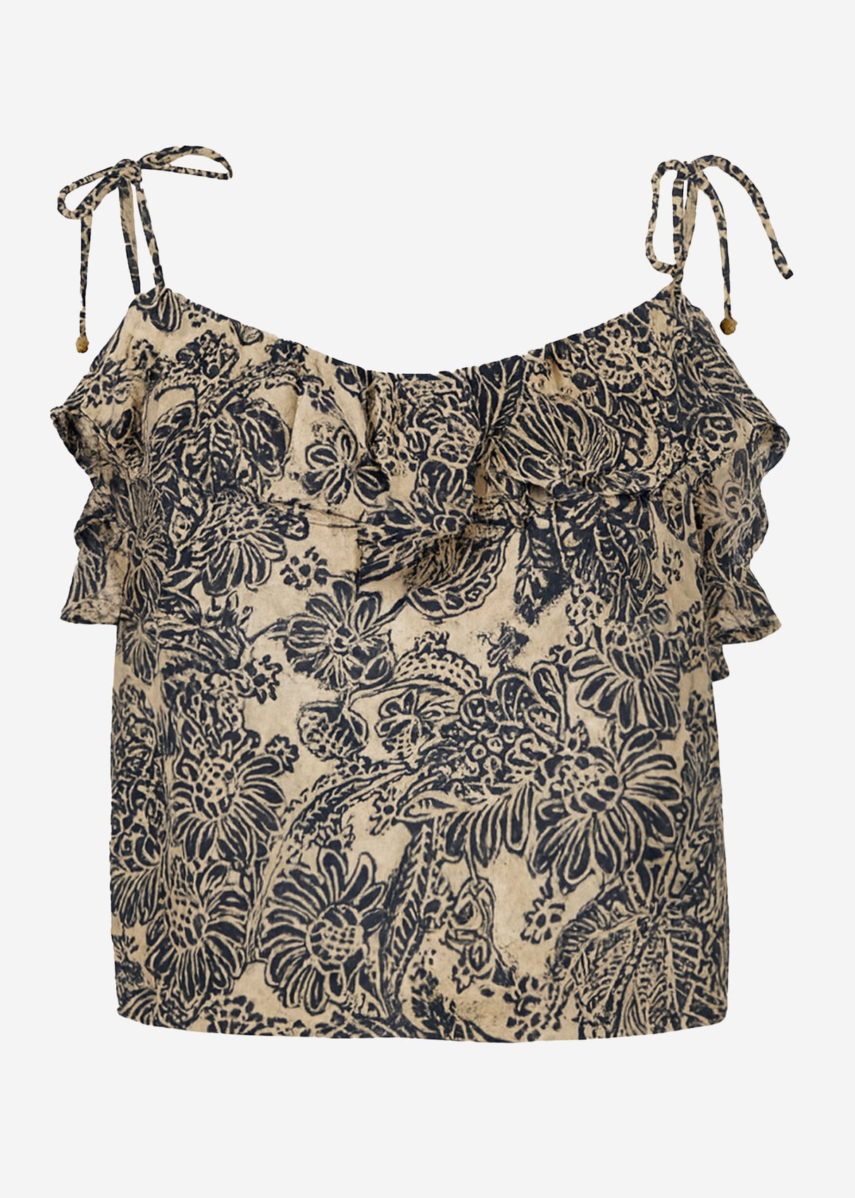 Chiffon Top mit Volant - blau