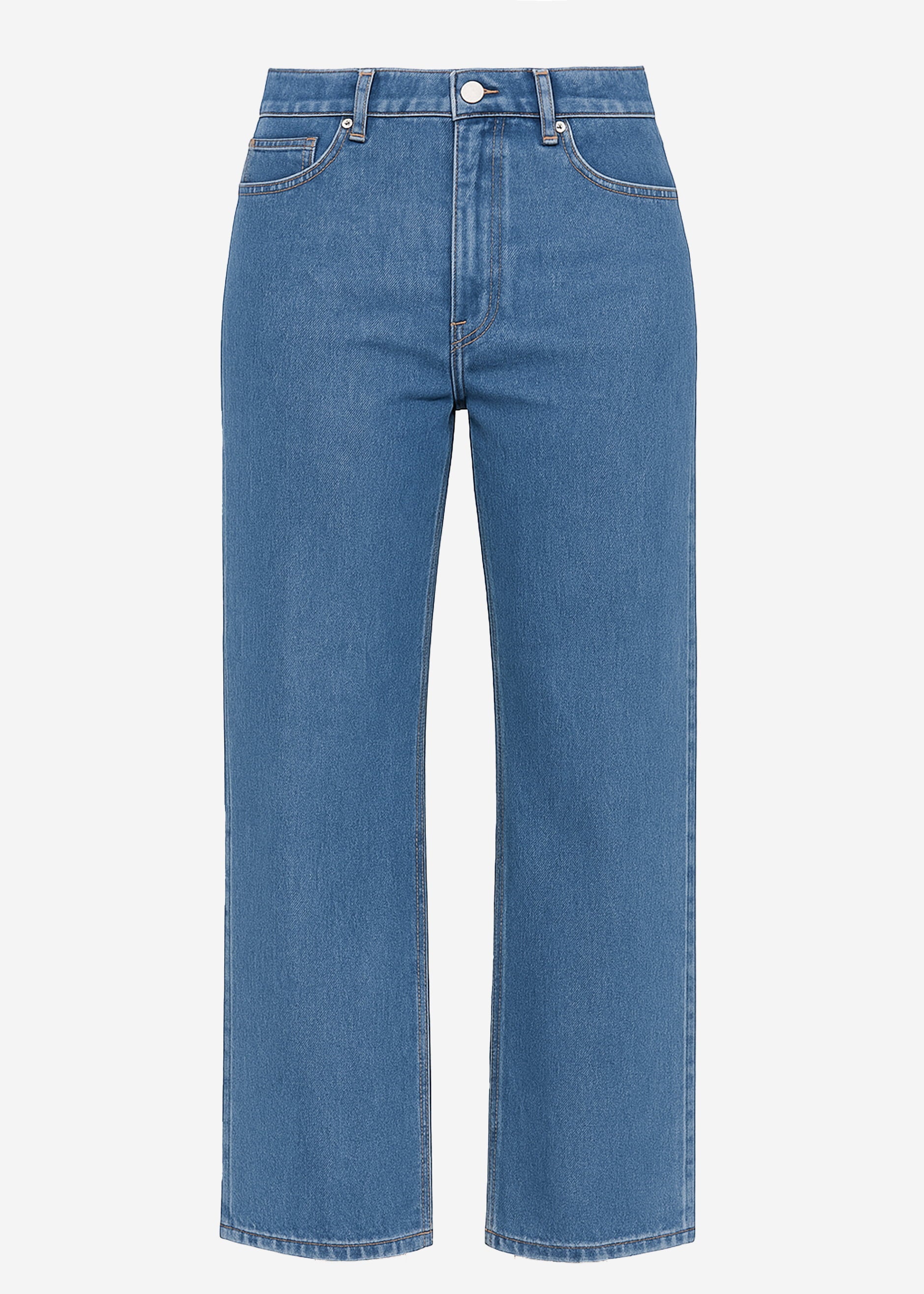 High-waisted jeans with diagonal zipper - blue