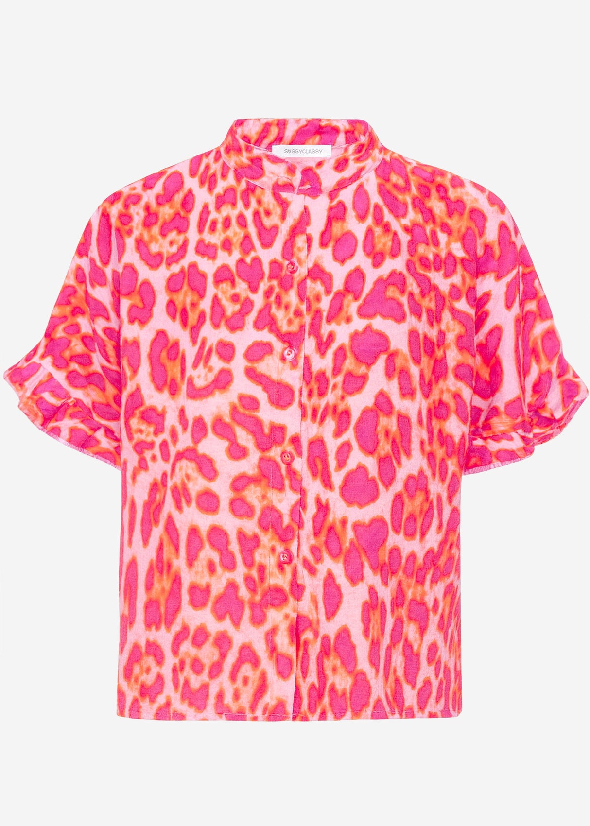 Musselin Blouse in Leo -Print with ruffled hem - pink