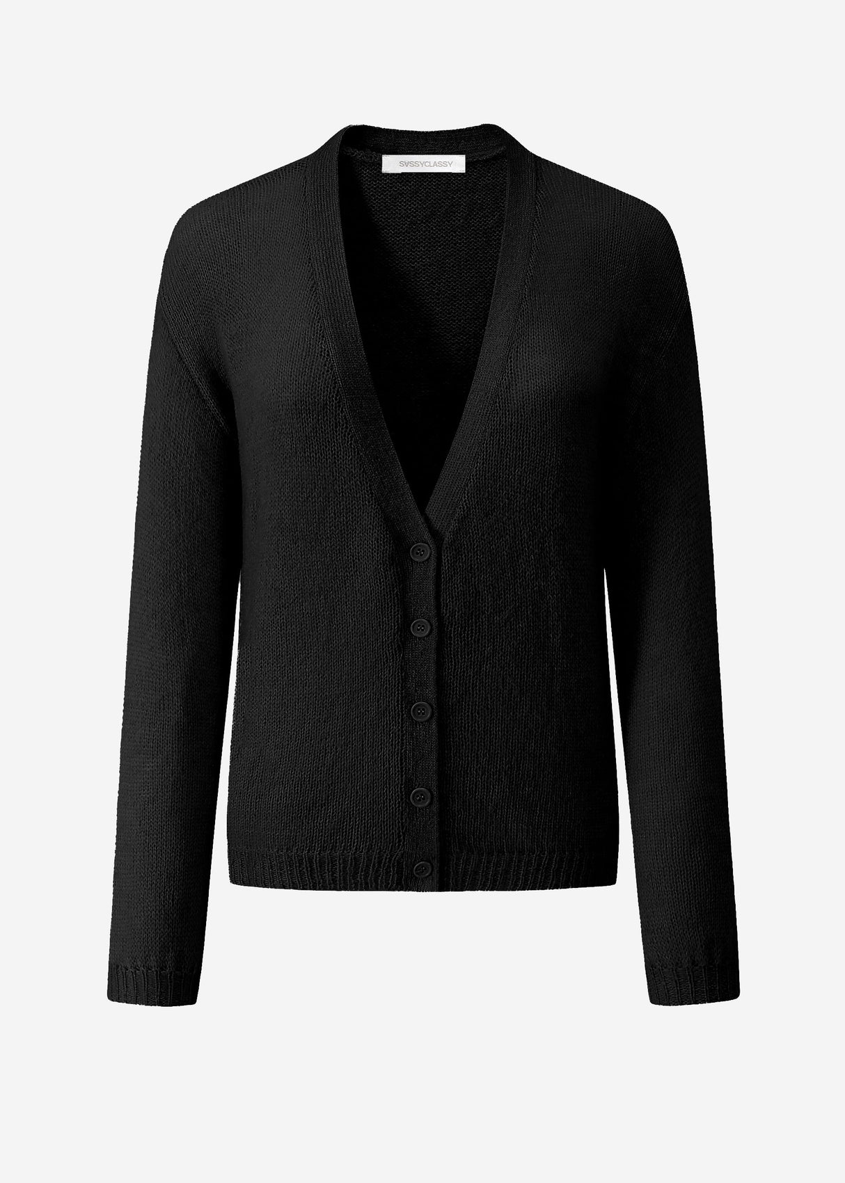 Feinstrick Cardigan mit V-Ausschnitt - schwarz
