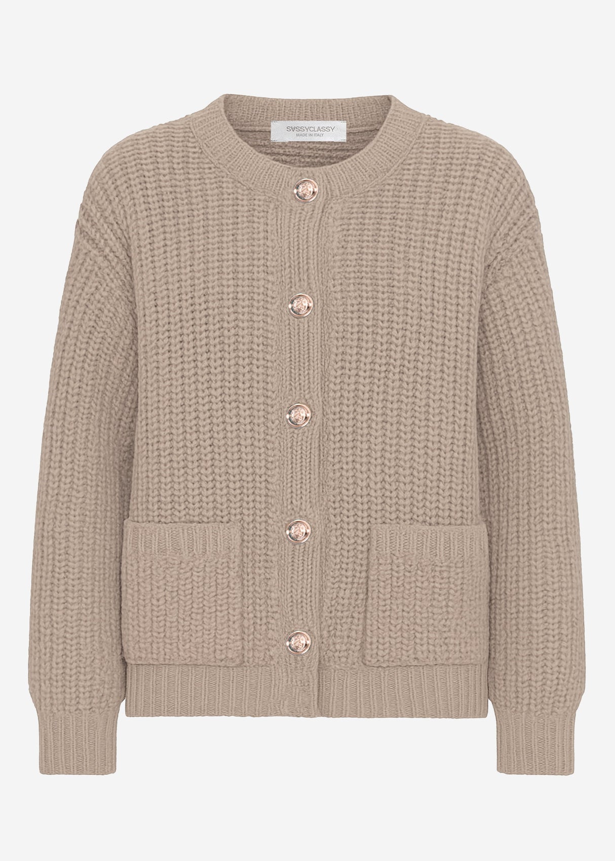 Cardigan with button placket and bags - pink