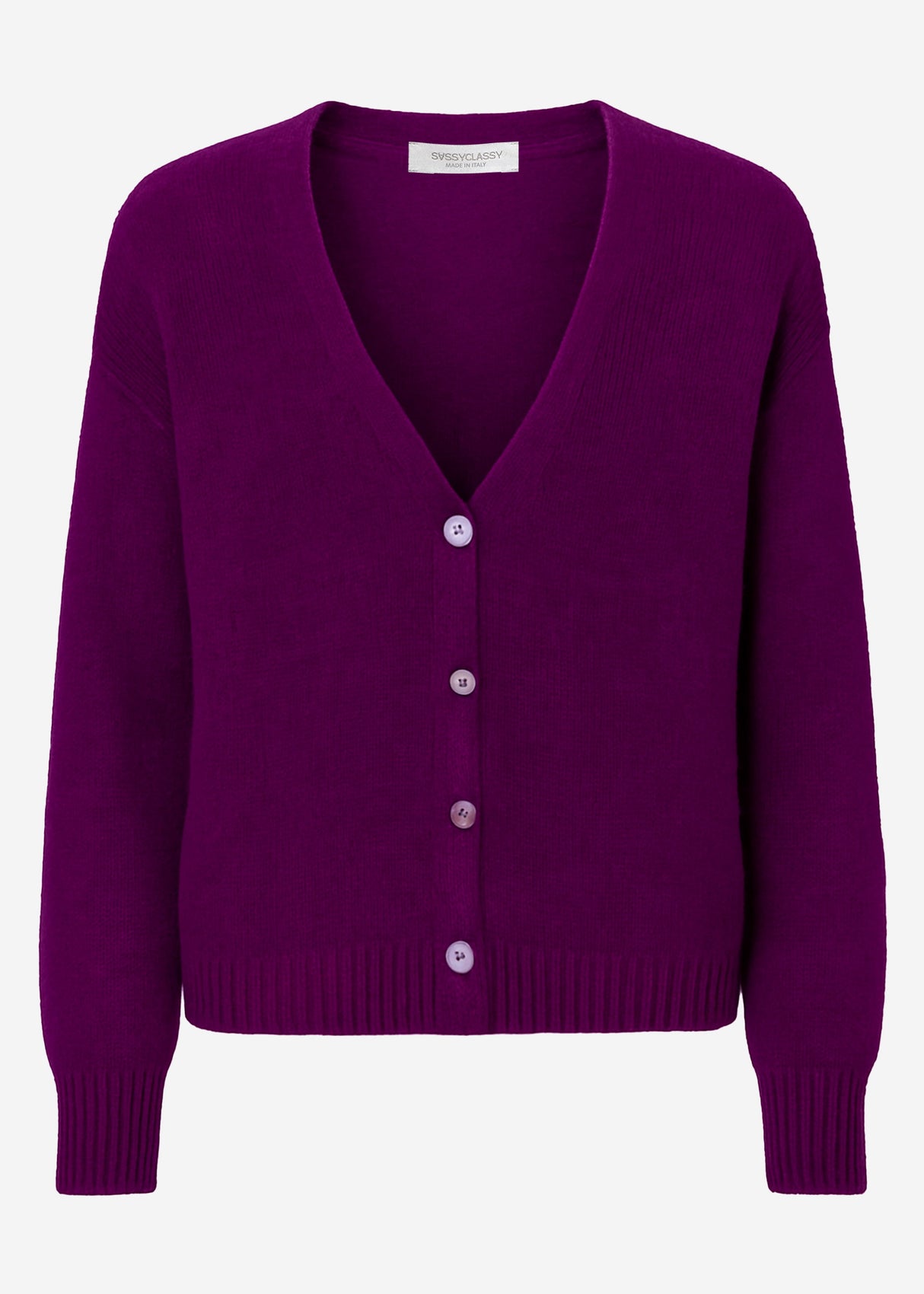 Cardigan with V -neck and button placket - Plum