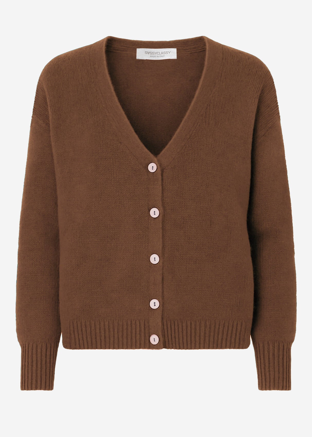 Cardigan with V -neck and button placket - brown