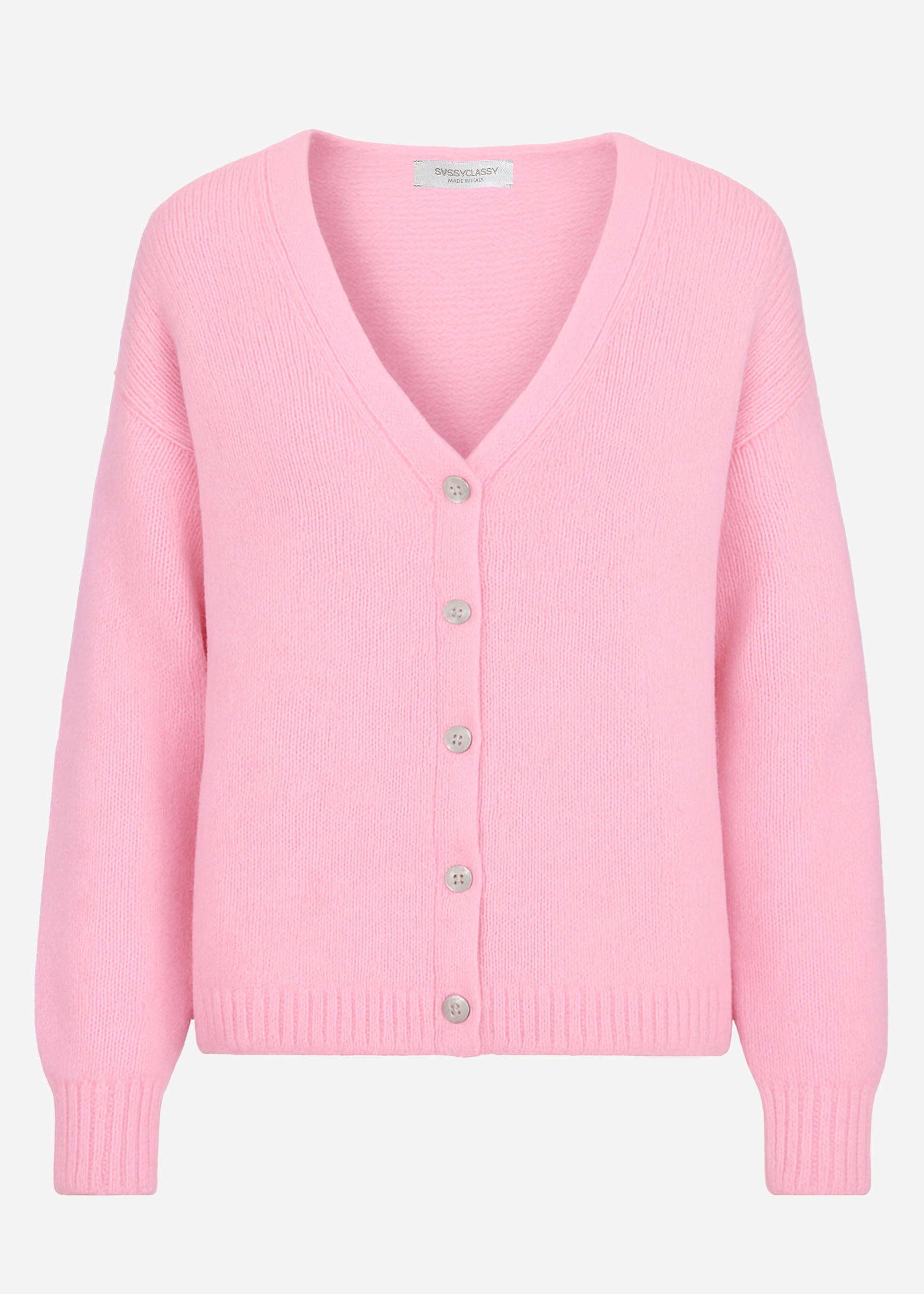 Cardigan with V -neck and button placket - pink