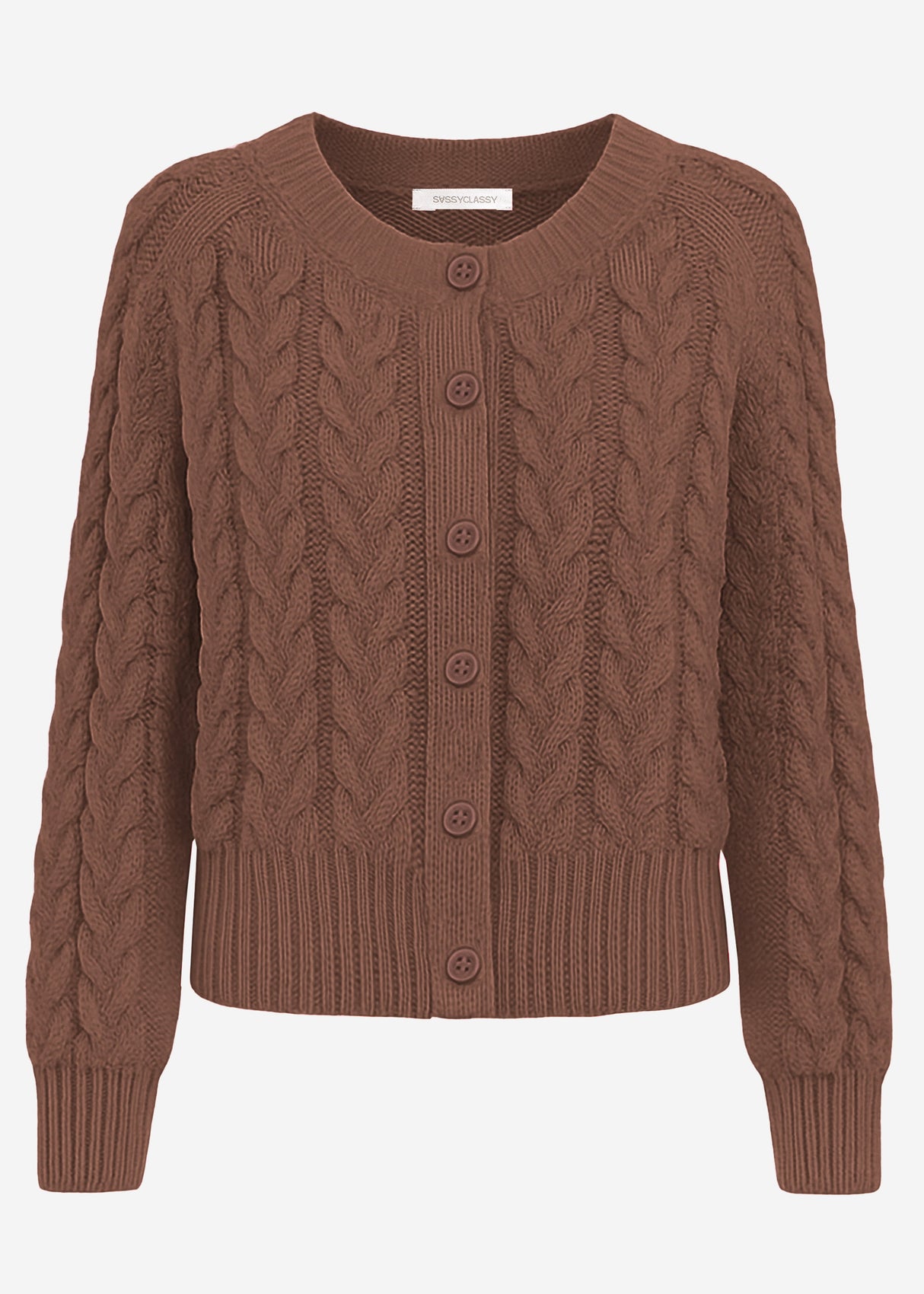 Cardiac cardigan with a circular neckline - brown