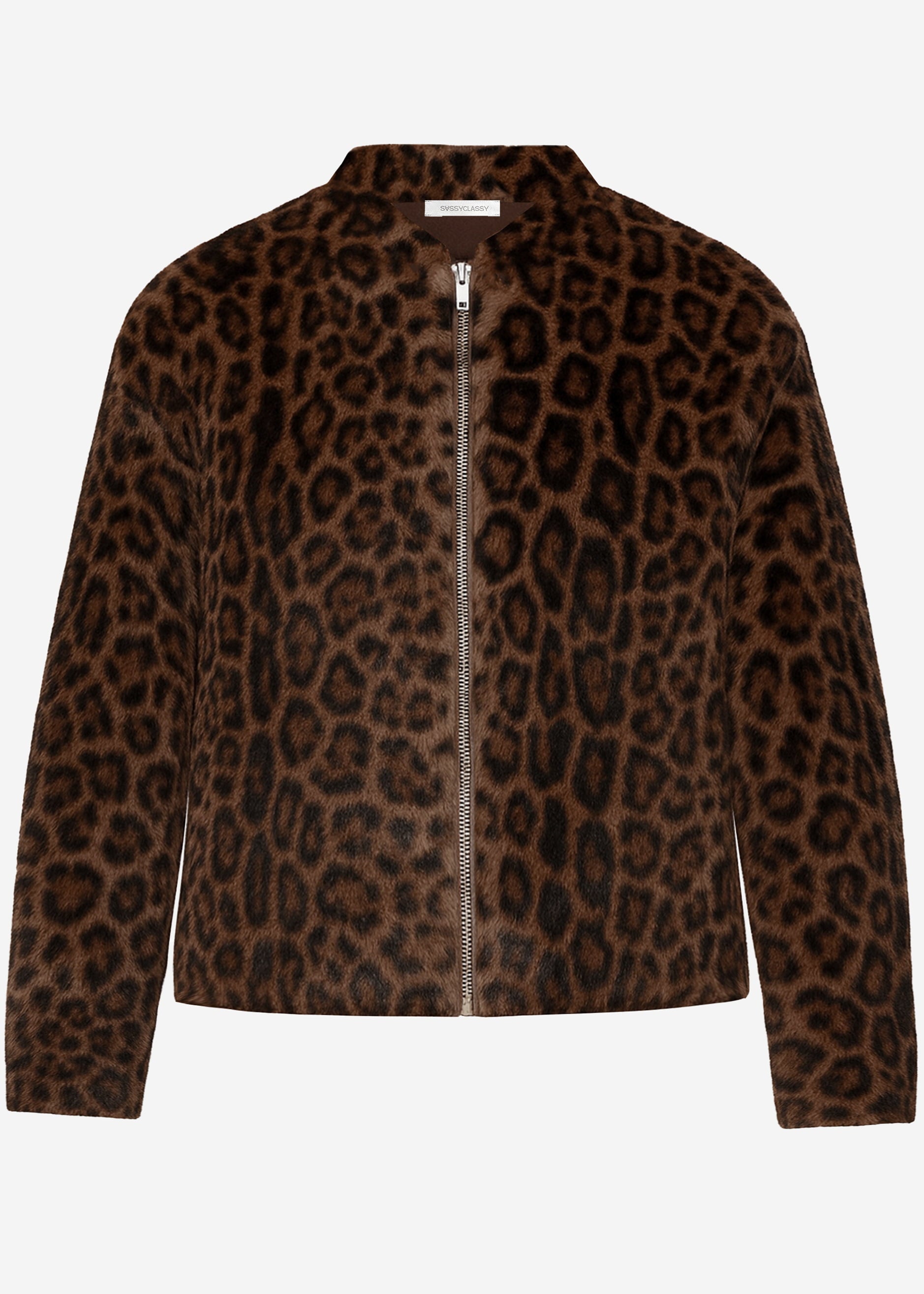 Faux fur bomber jacket with leopard print - brown