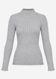 Ribbed knit top with funnel neck - grey