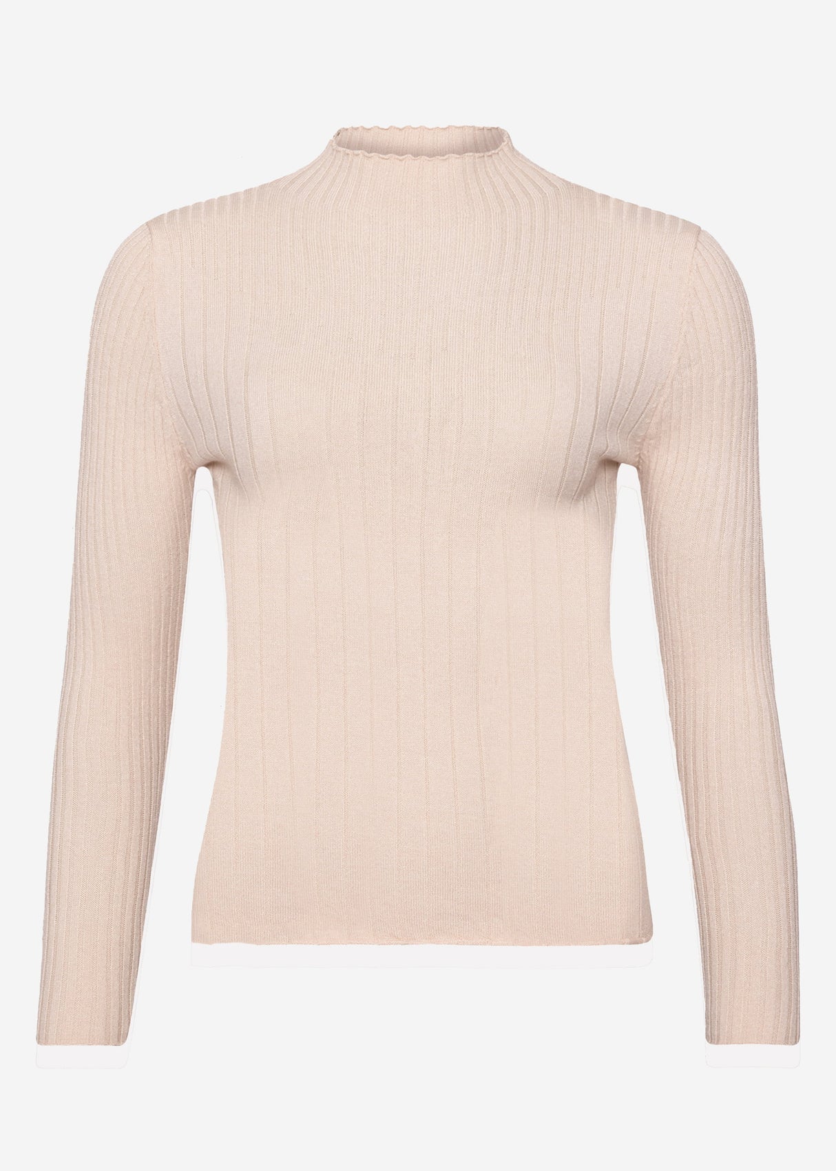 Rib knitting sweater with stand -up collar - beige