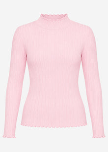Rippstrickoberteil mit Stehkragen - rosa