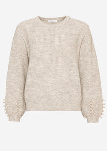 Pullover mit Perlendetails - beige