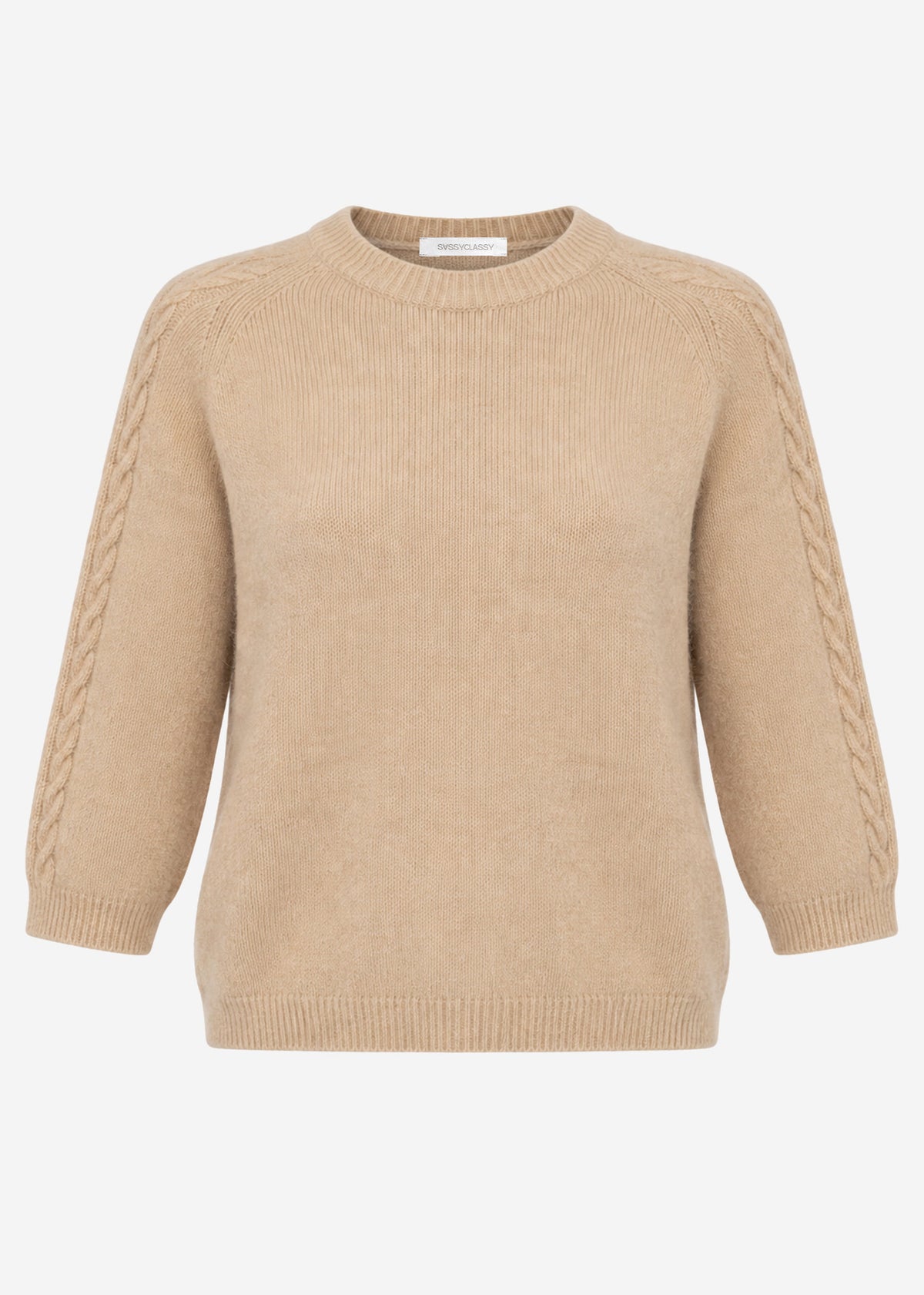 Strickoberteil mit Zopfmuster-Detail - beige