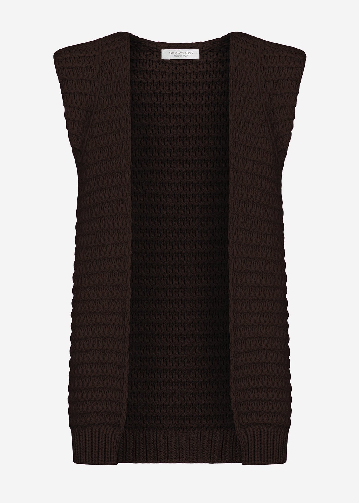 Long sleeveless knit vest with structured shoulders - brown