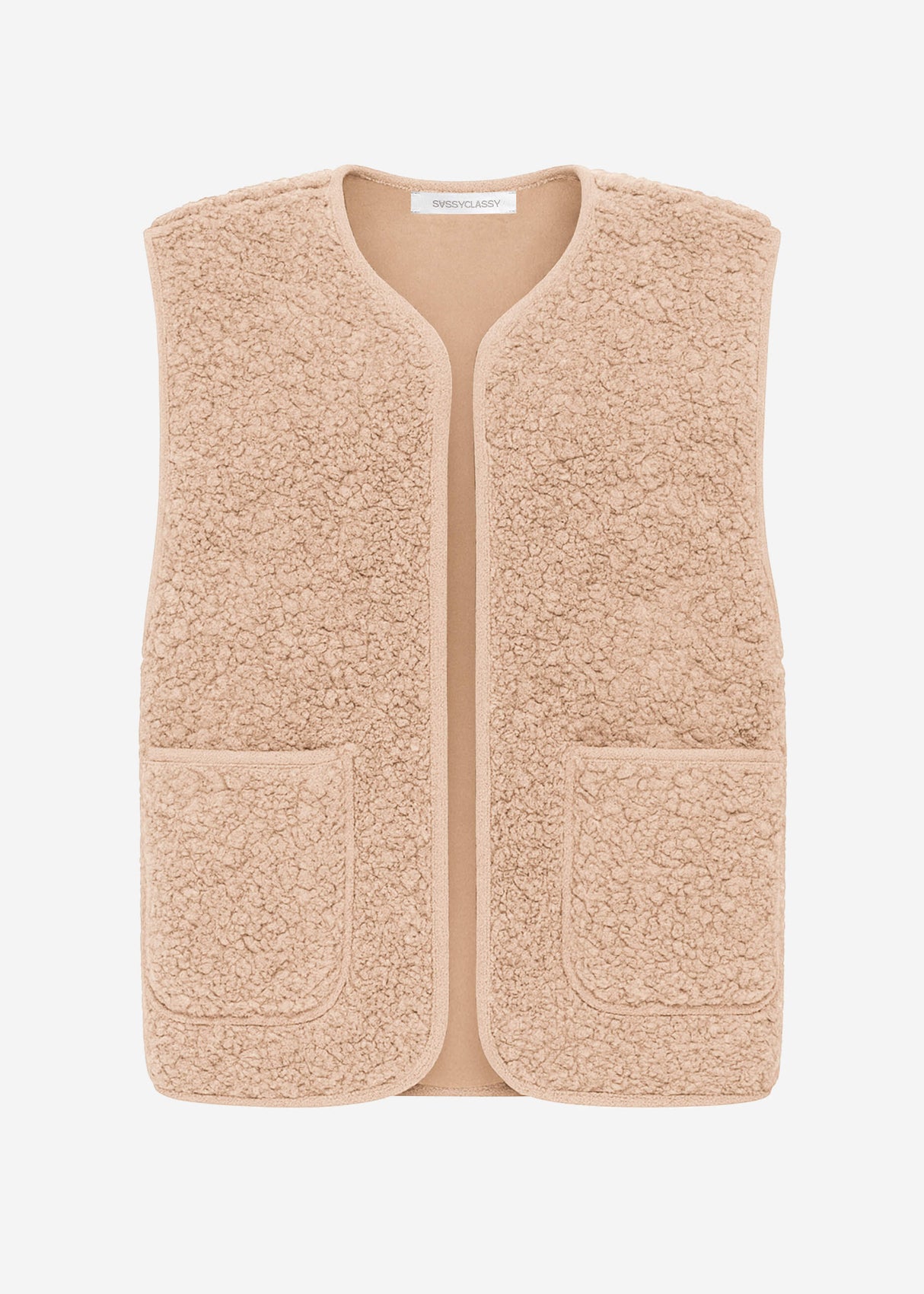 Teddy vest with pockets - beige