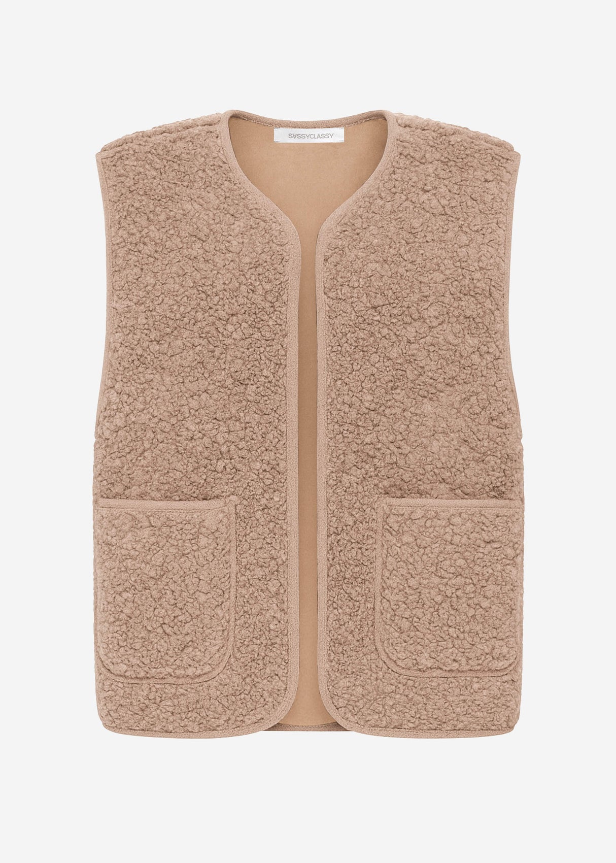 Teddy vest with pockets - taupe