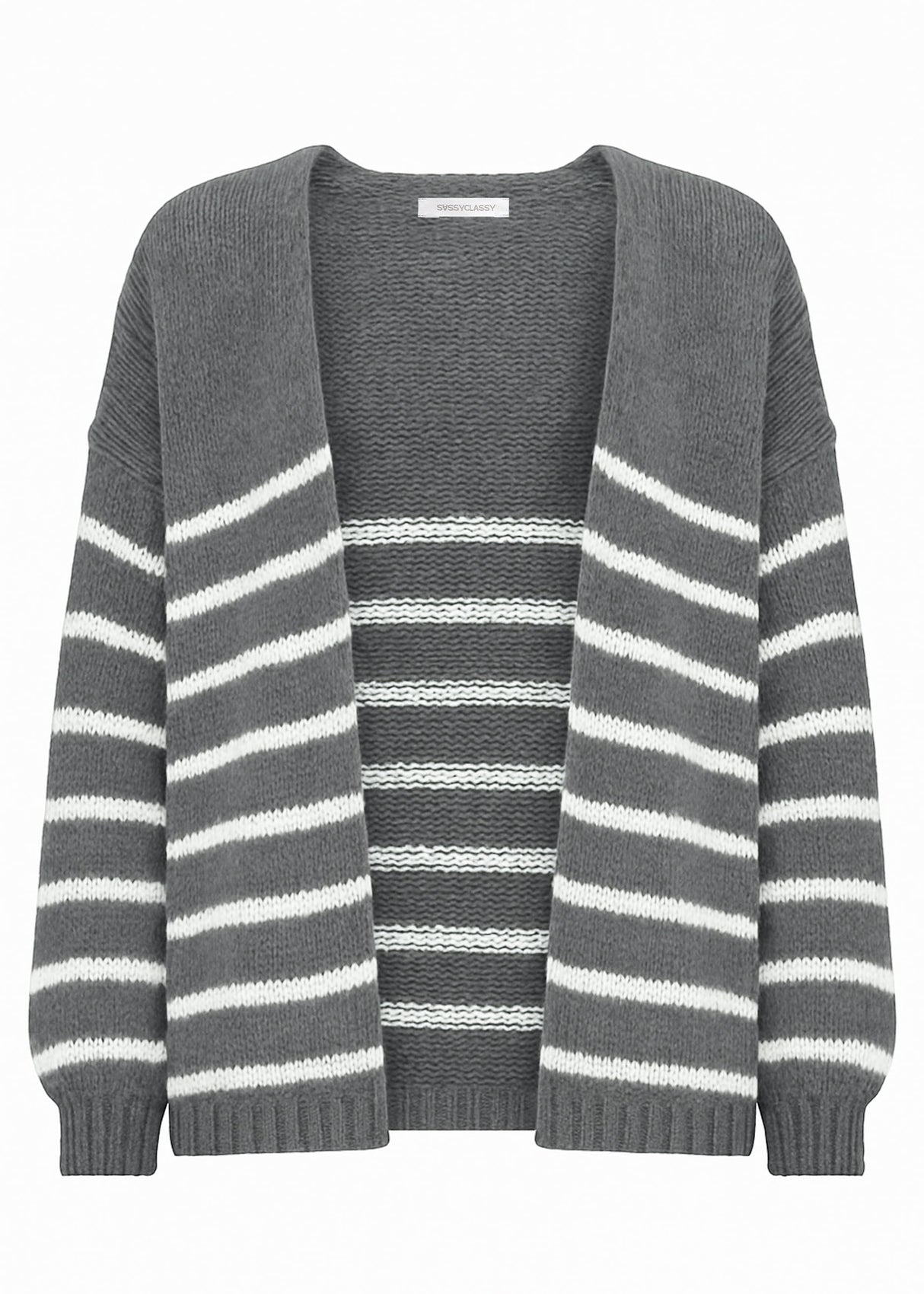 Striped cardigan with outer seams - grey