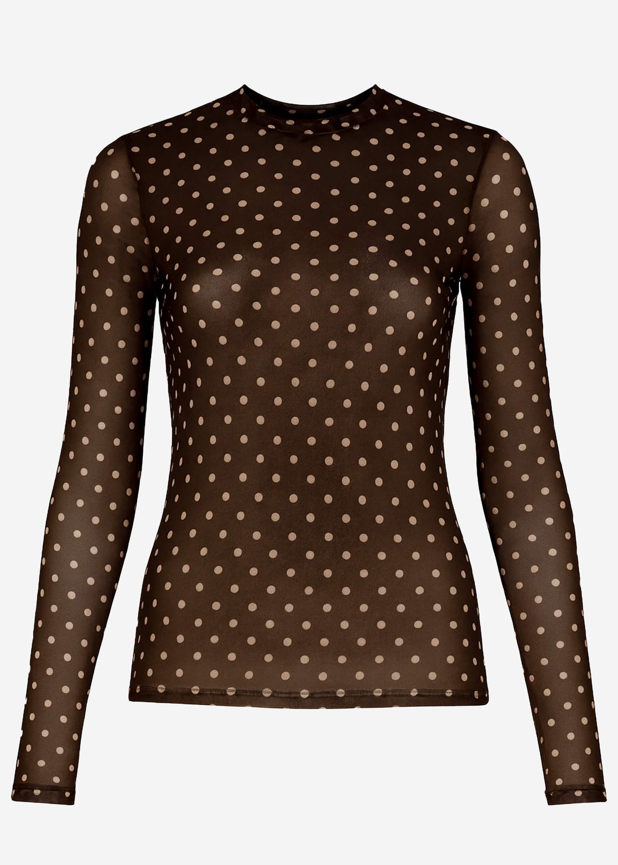 Mesh long-sleeved shirt with dots - black