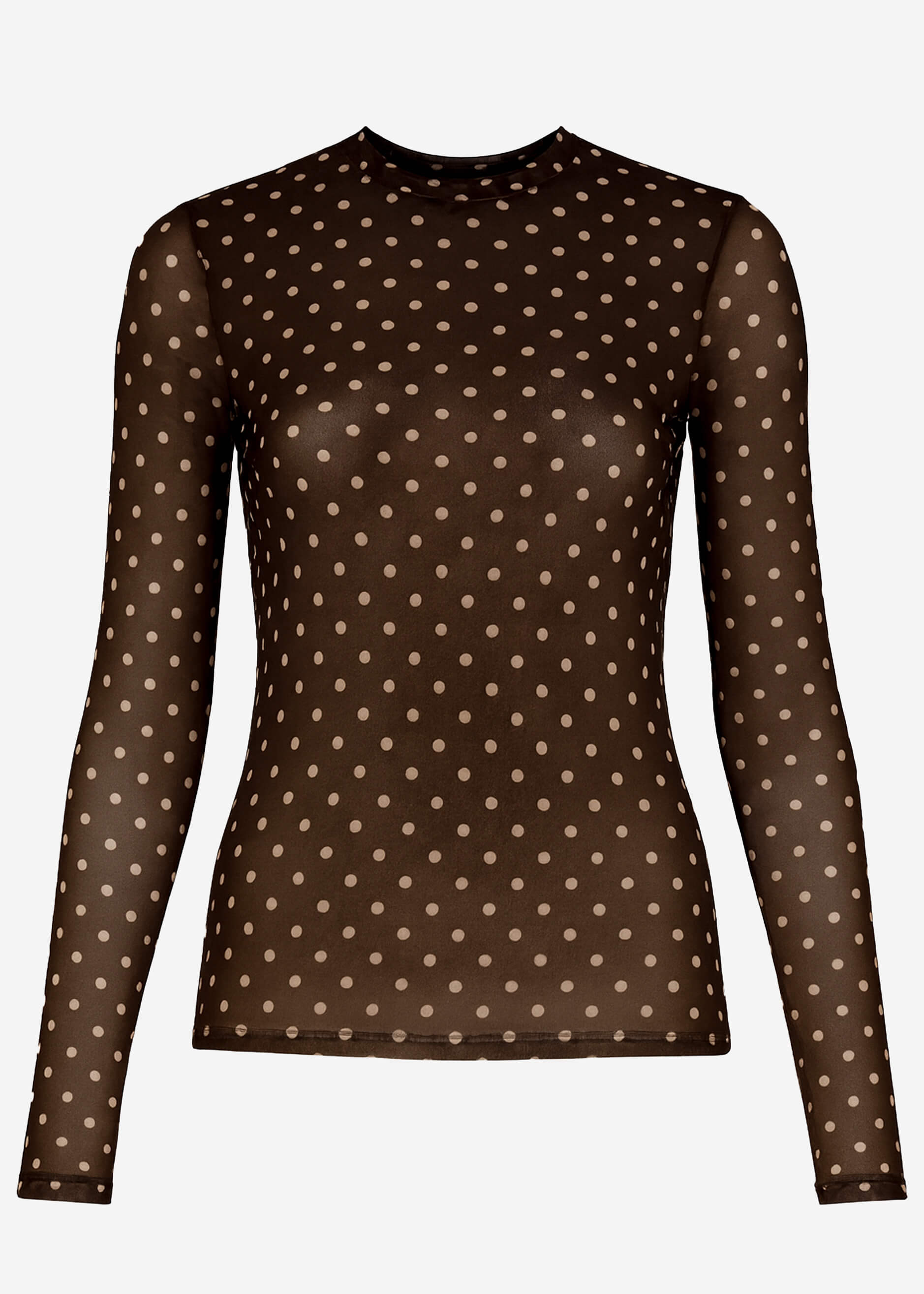 Mesh long-sleeved shirt with dots - black