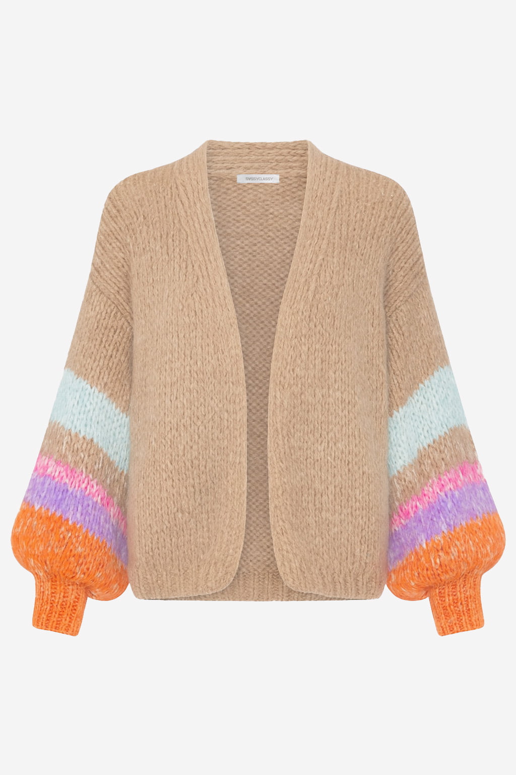 Cardigan mit bunten Statement-Ärmeln - beige