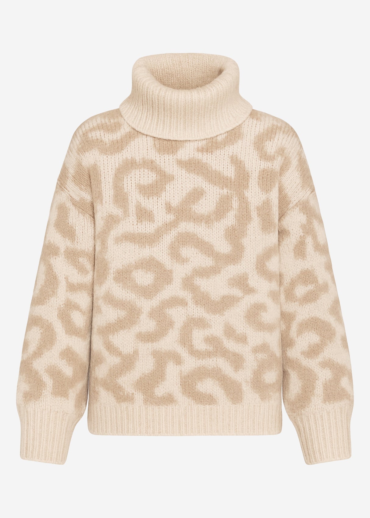 Turtleneck sweater with leopard print - beige