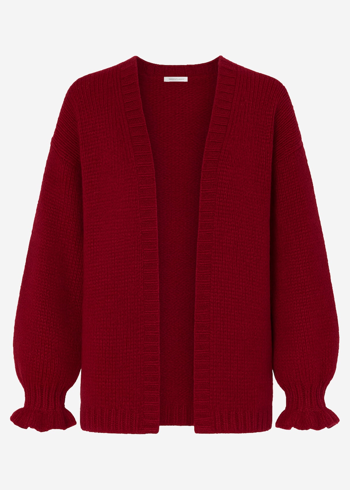 Oversized cardigan with flounce sleeves - burgundy