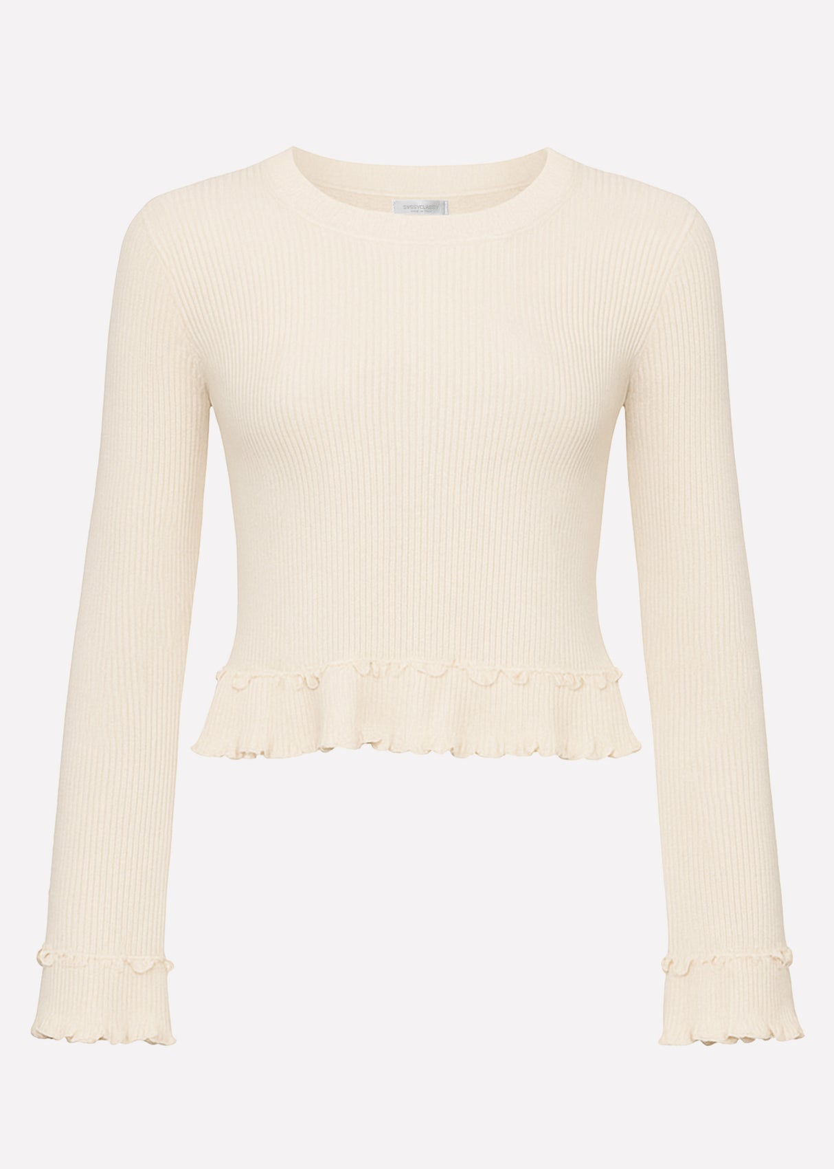 Long-sleeved shirt with flounces - beige