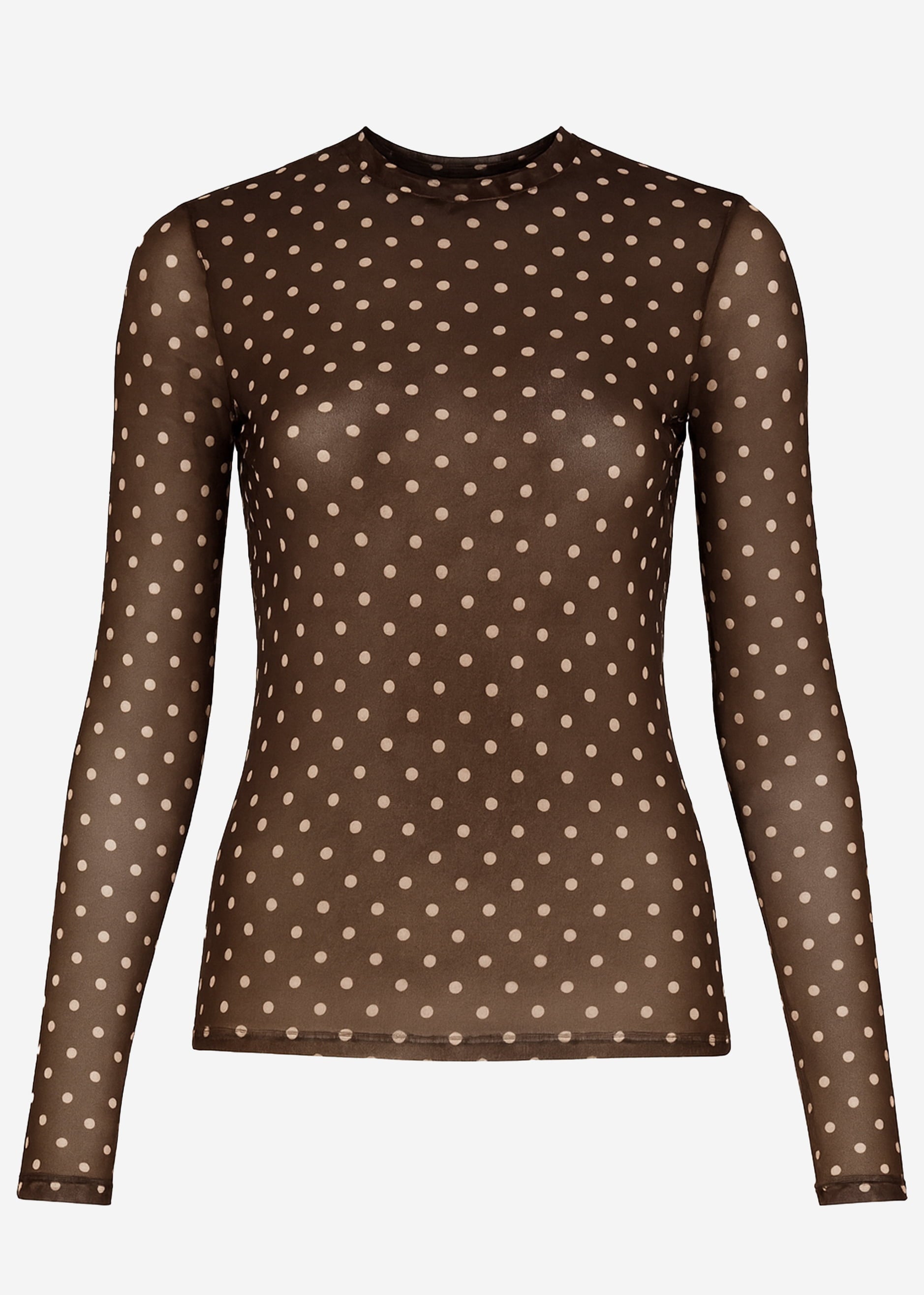 Mesh Langarmshirt mit Punkten - braun