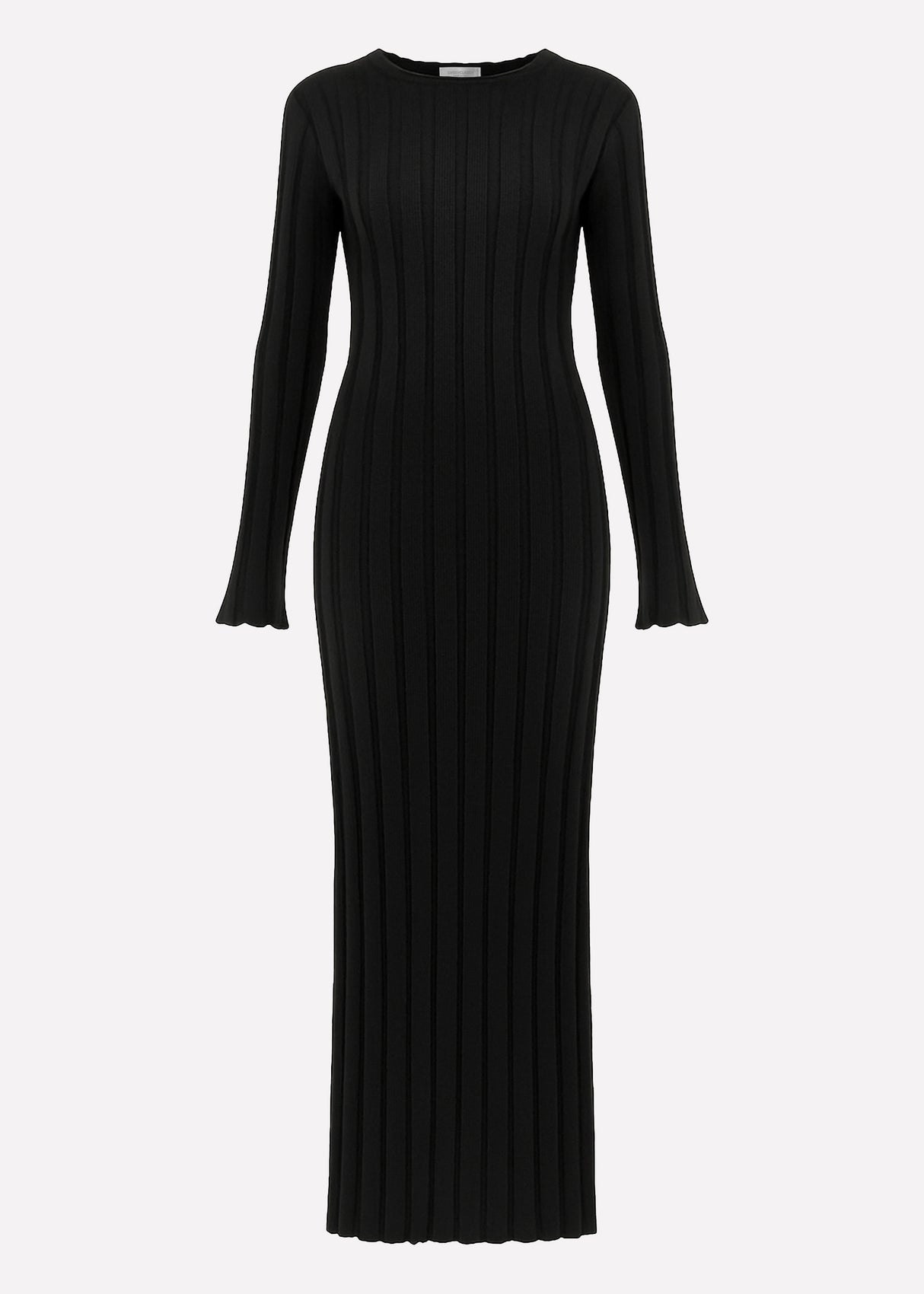 Maxi knit dress with ribbed look - black