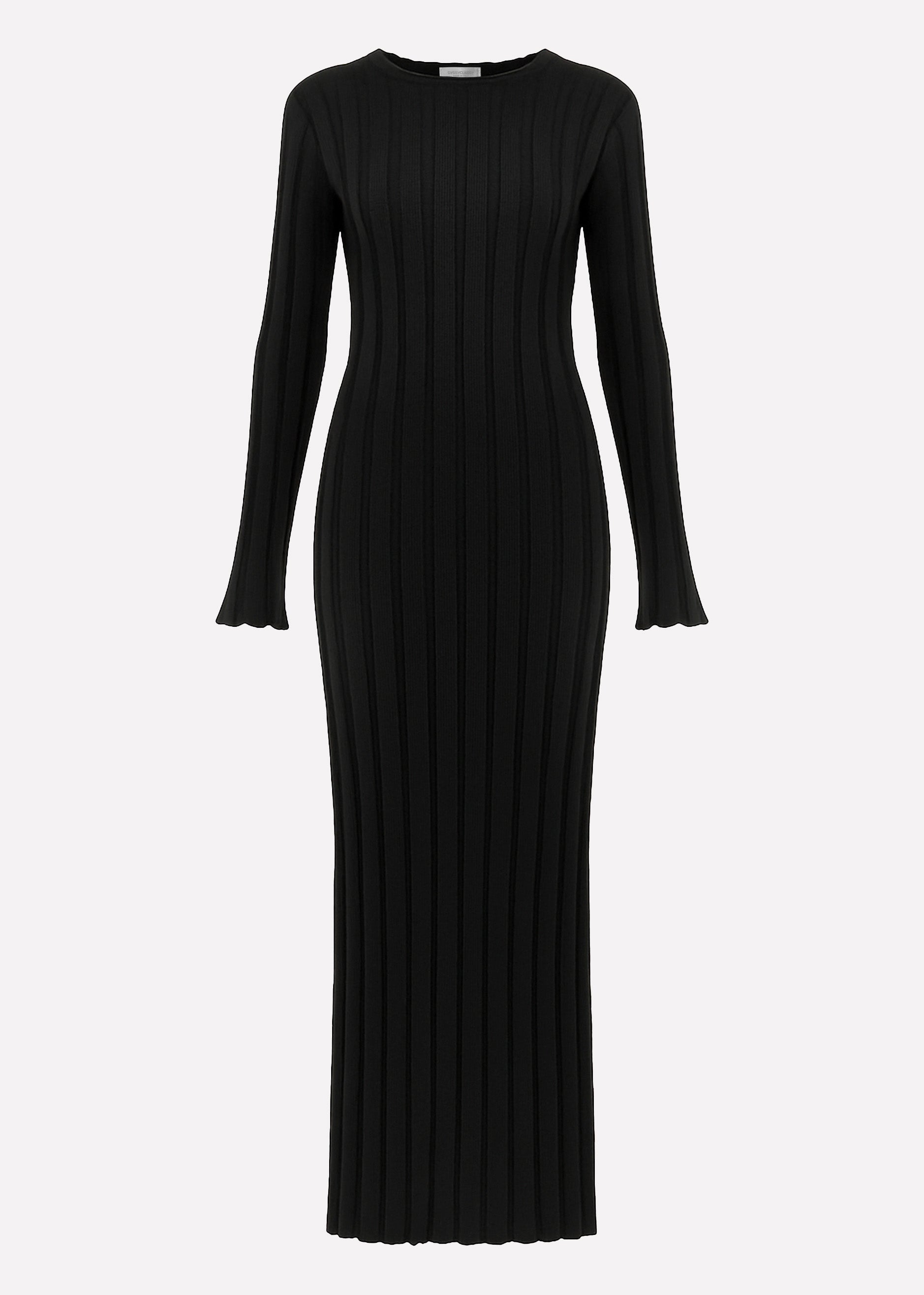 Maxi knit dress with ribbed look - black