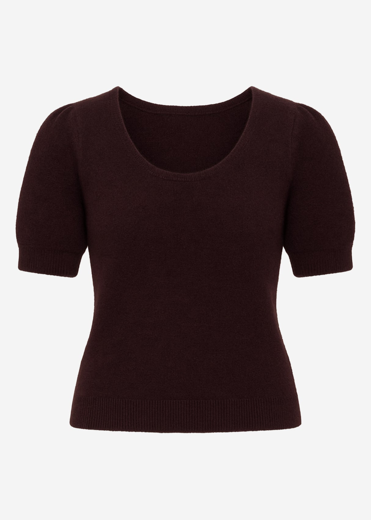 Knitted top with puff sleeves - aubergine brown