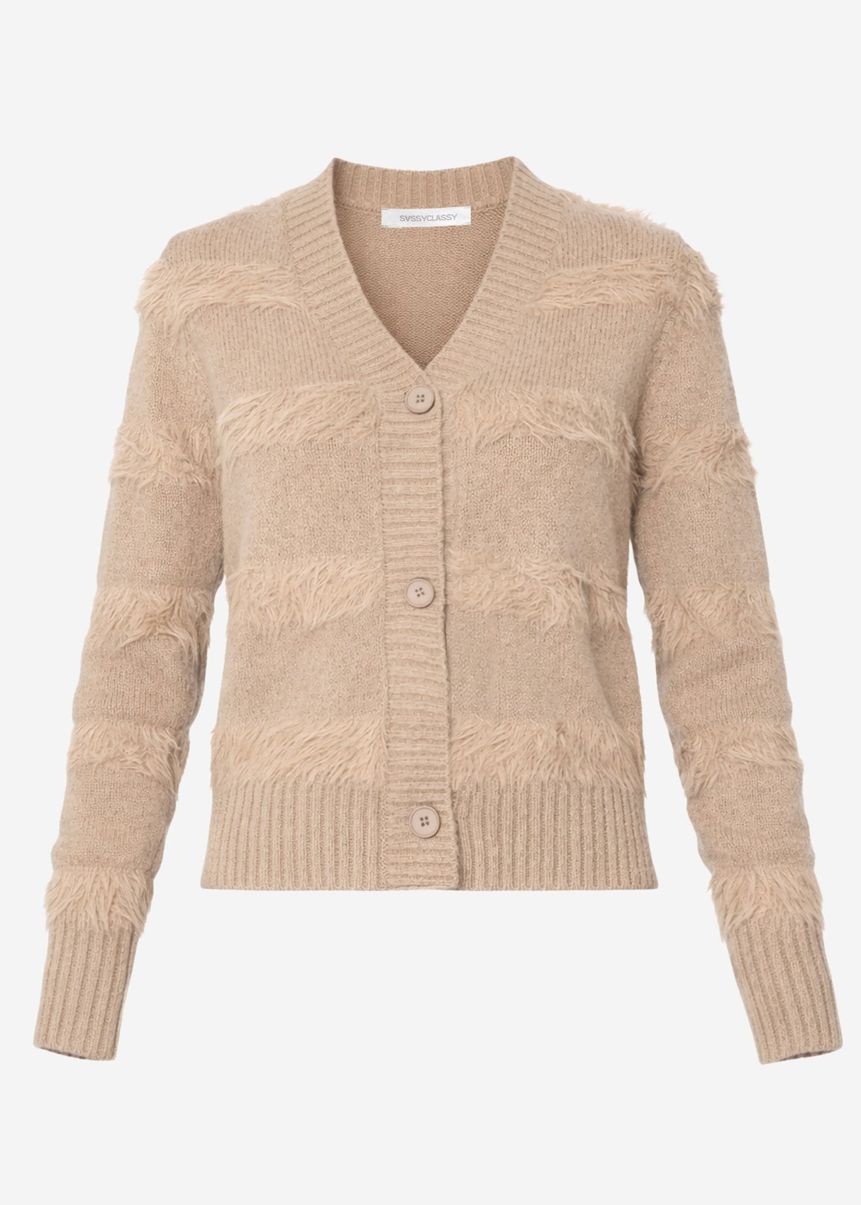 Cardigan with fluffy stripes - taupe