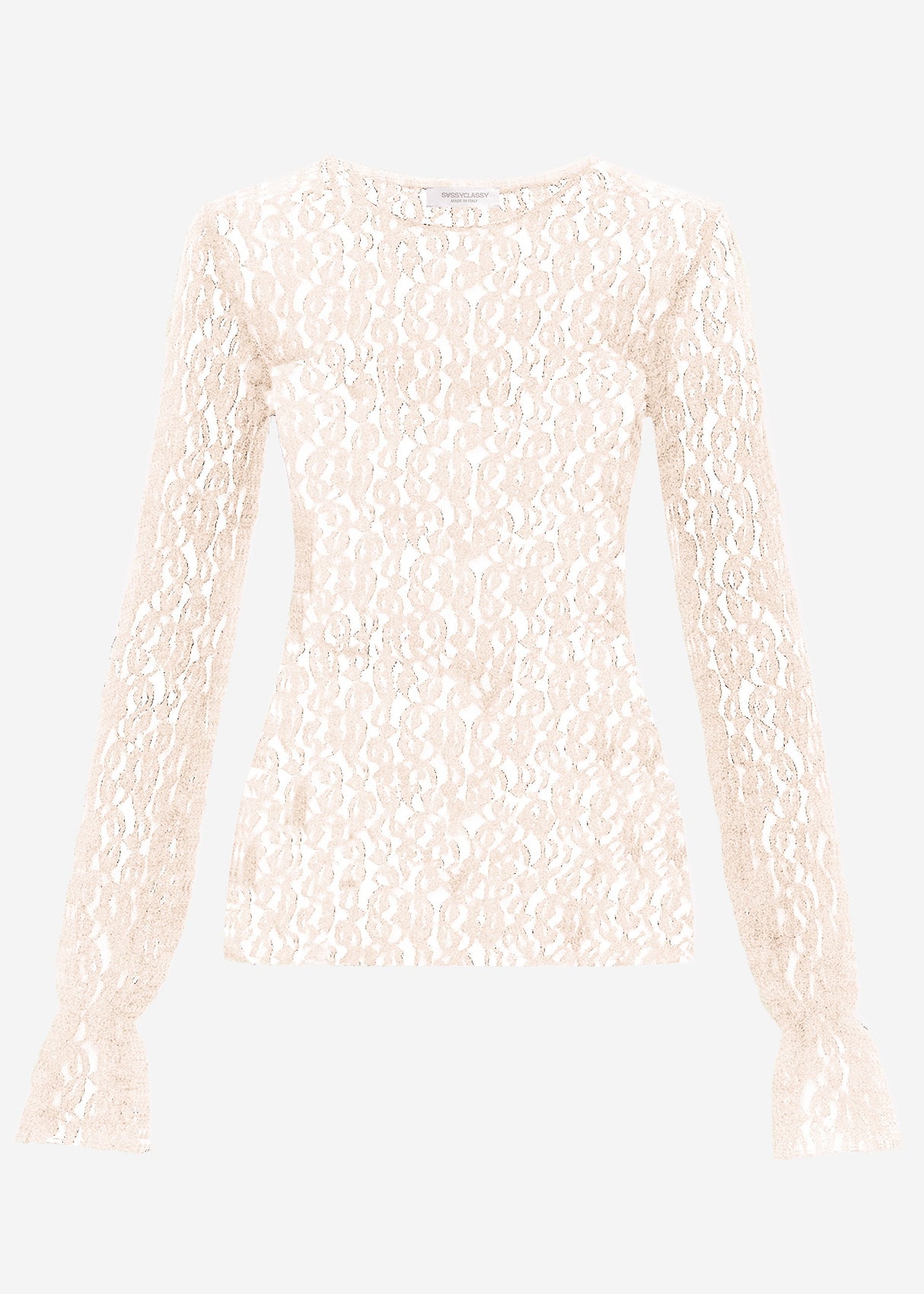 Langarm Spitzenshirt mit Volantärmeln - creme