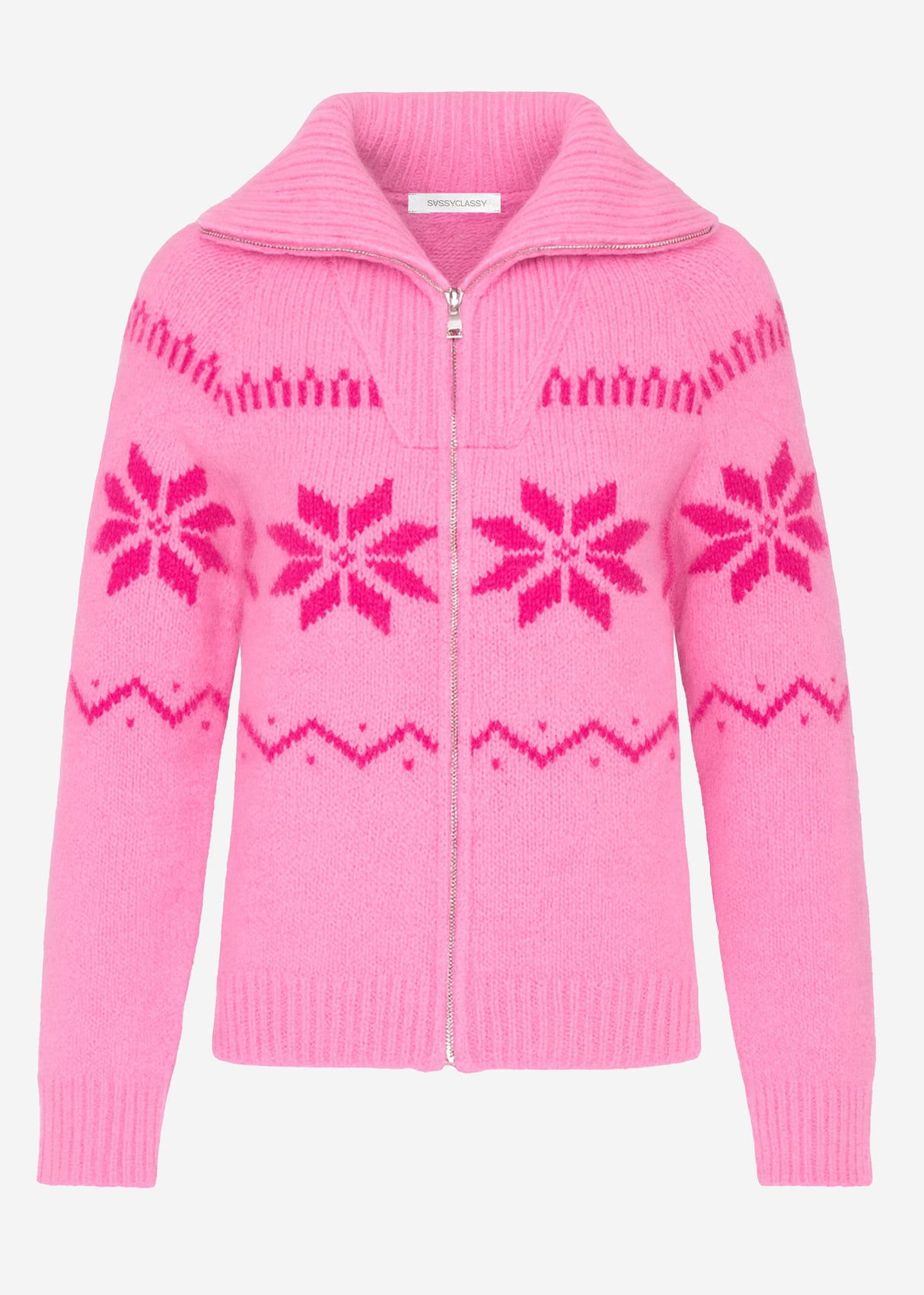 Cardigan with zipper and snowflake pattern - pink