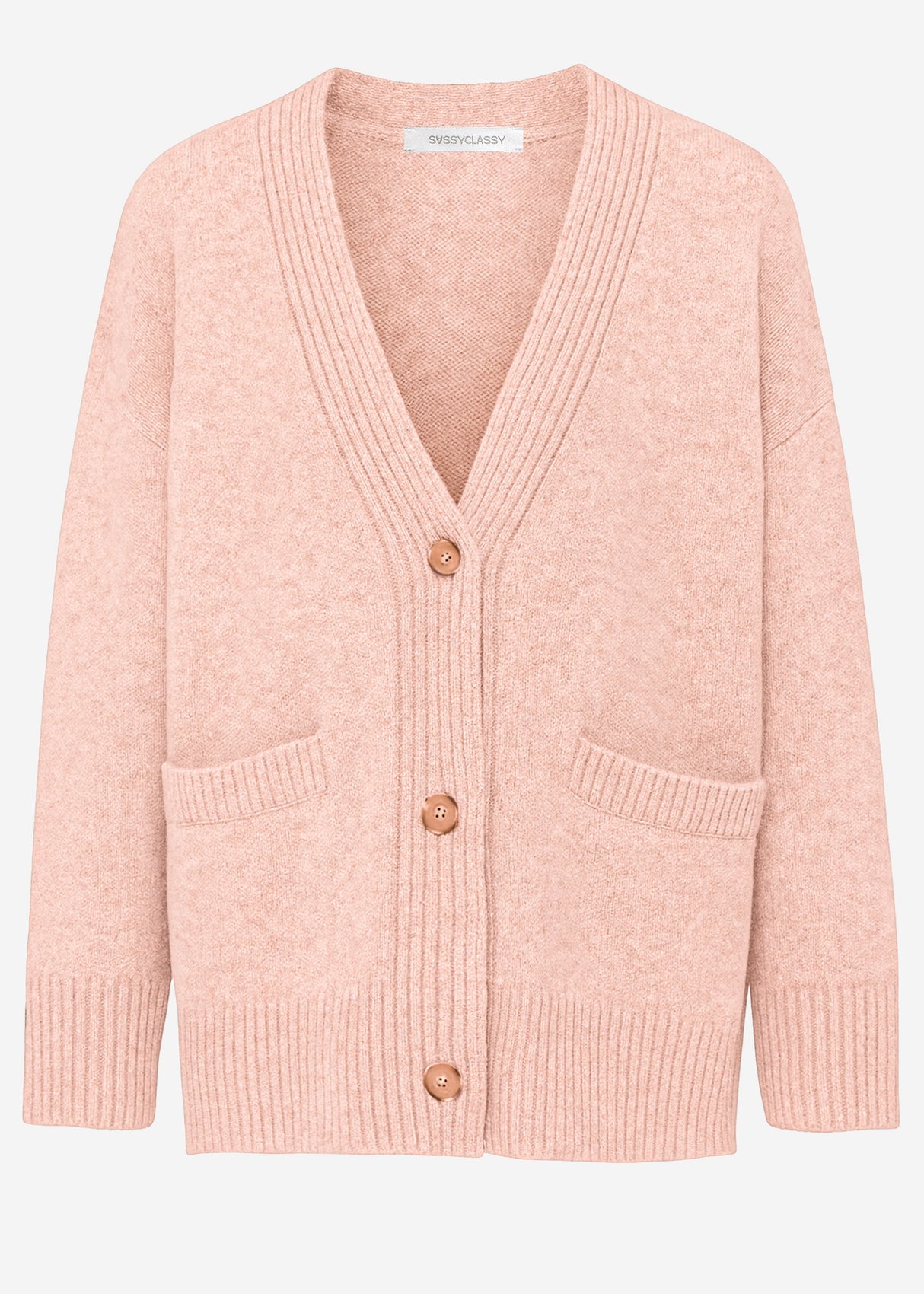 Oversized cardigan with pockets - powder pink