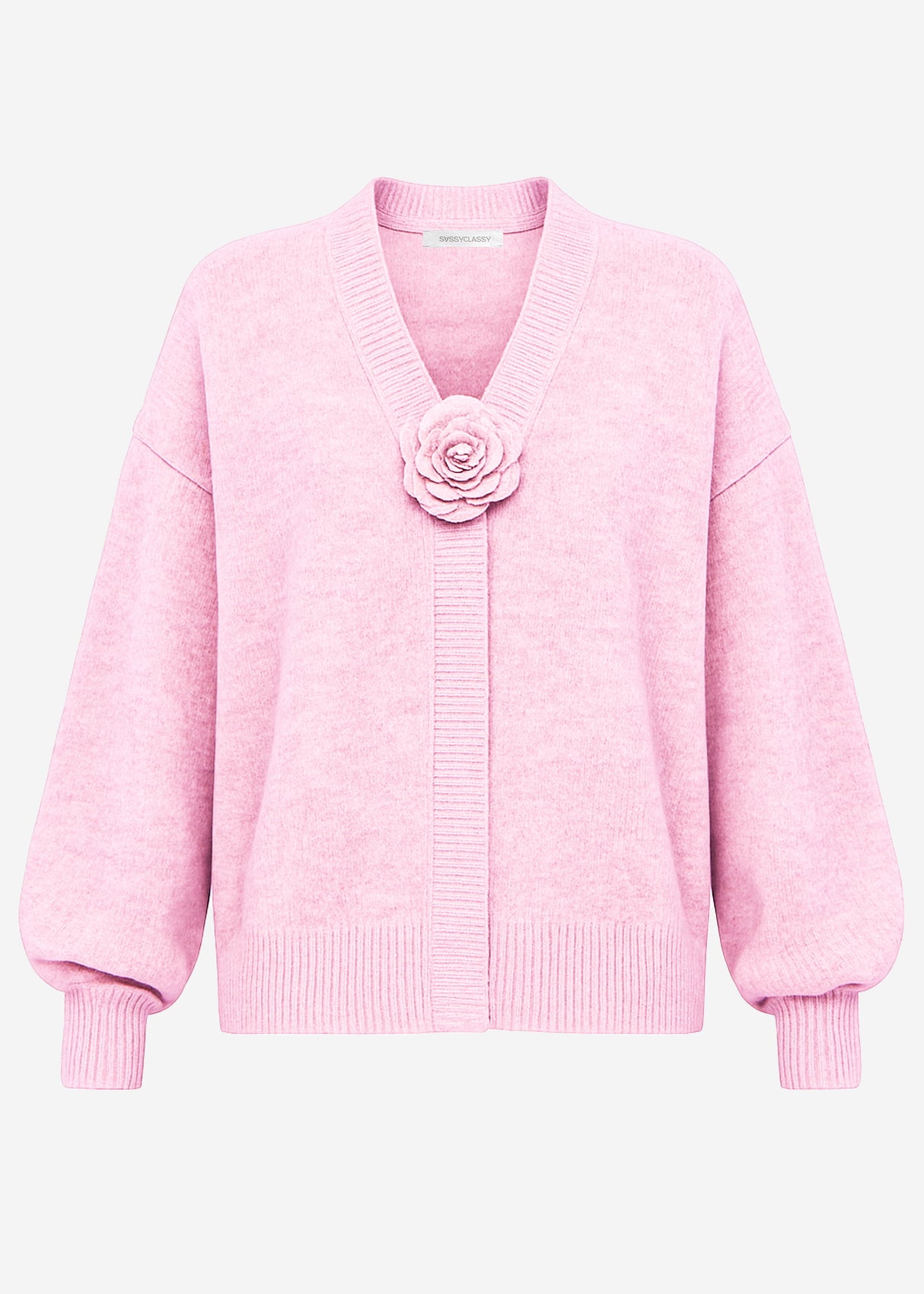Cardigan with floral appliqué - pink