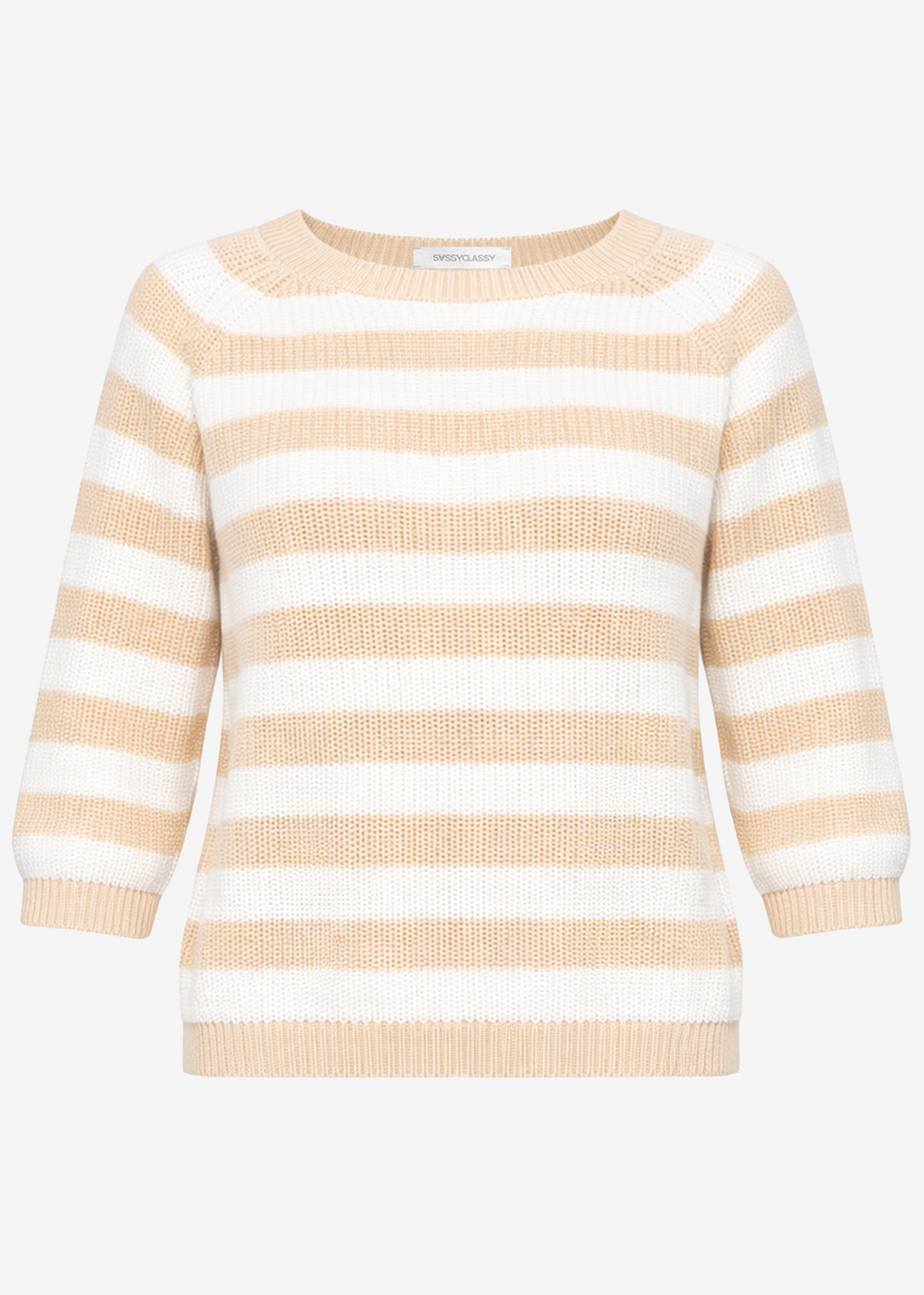 Sweater with 3/4 sleeves and stripes - beige-off-white