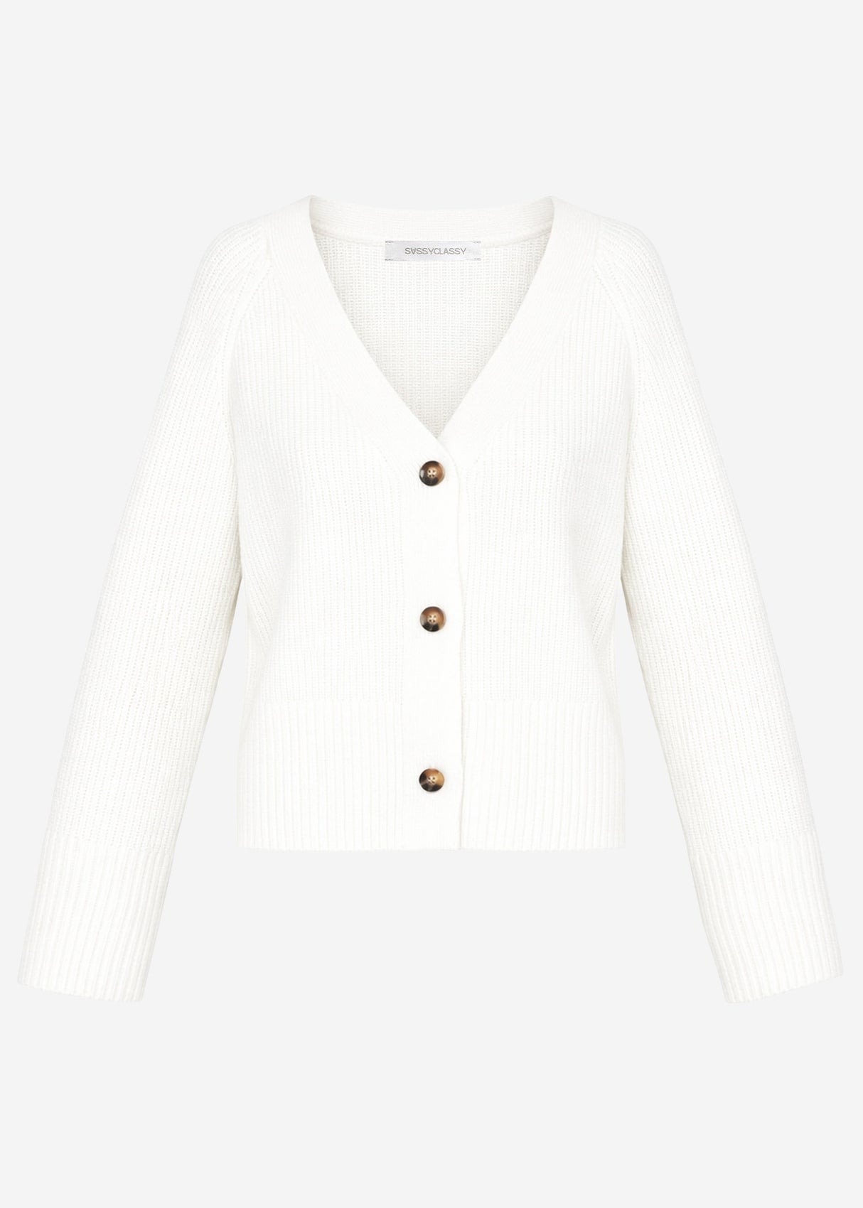 Ribbed cardigan with V-neck - off-white