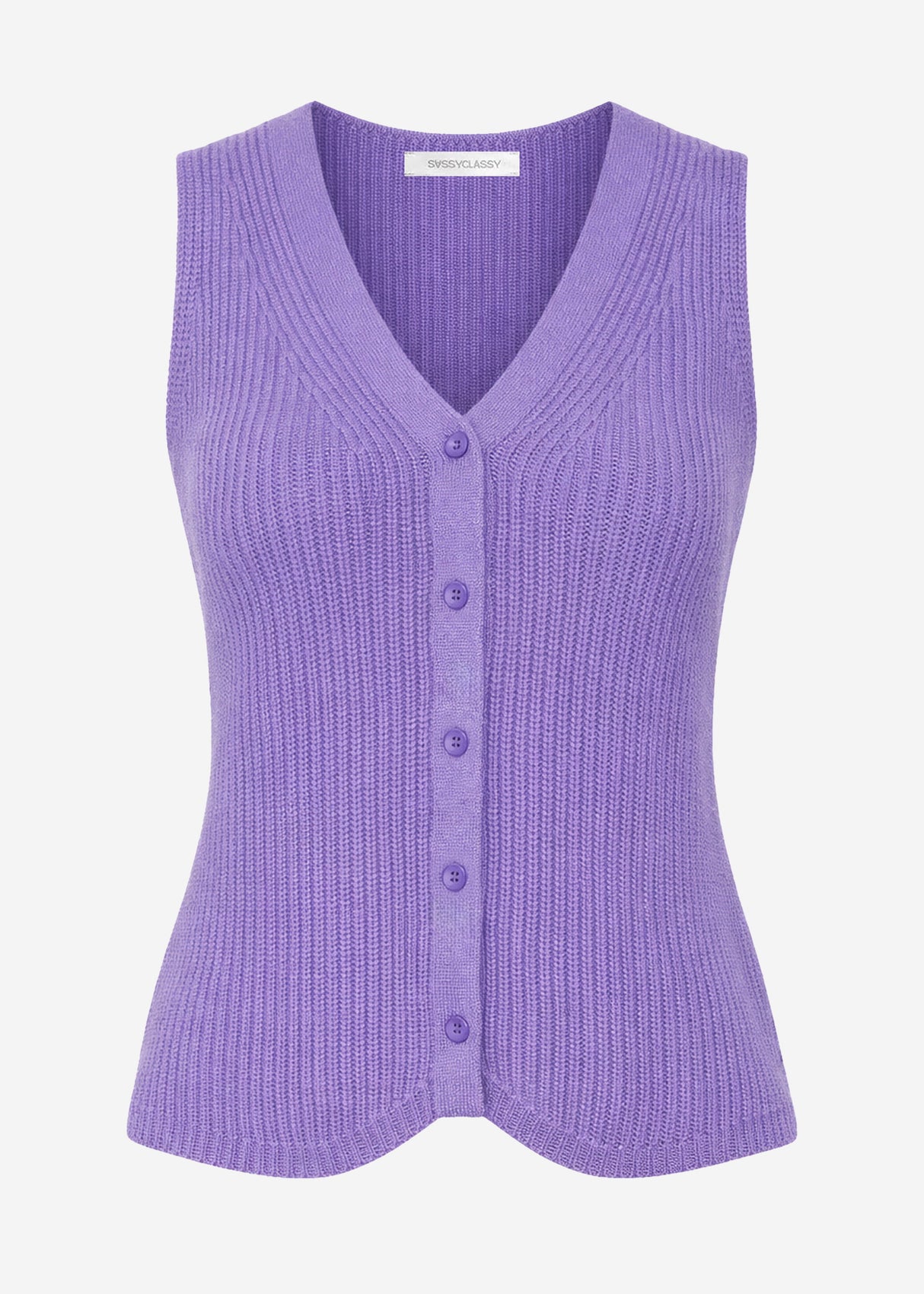 Knit top with button placket and deep V-neck - lilac
