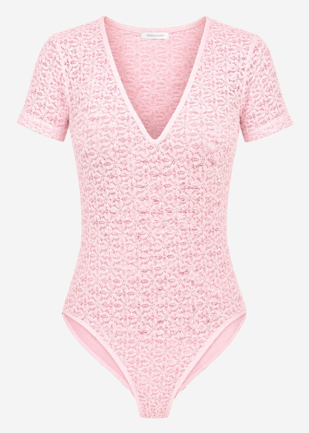 Short-sleeved bodysuit in floral lace - pink