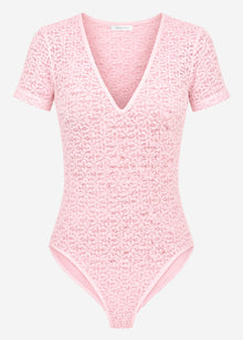 Short-sleeved floral lace bodysuit - rose